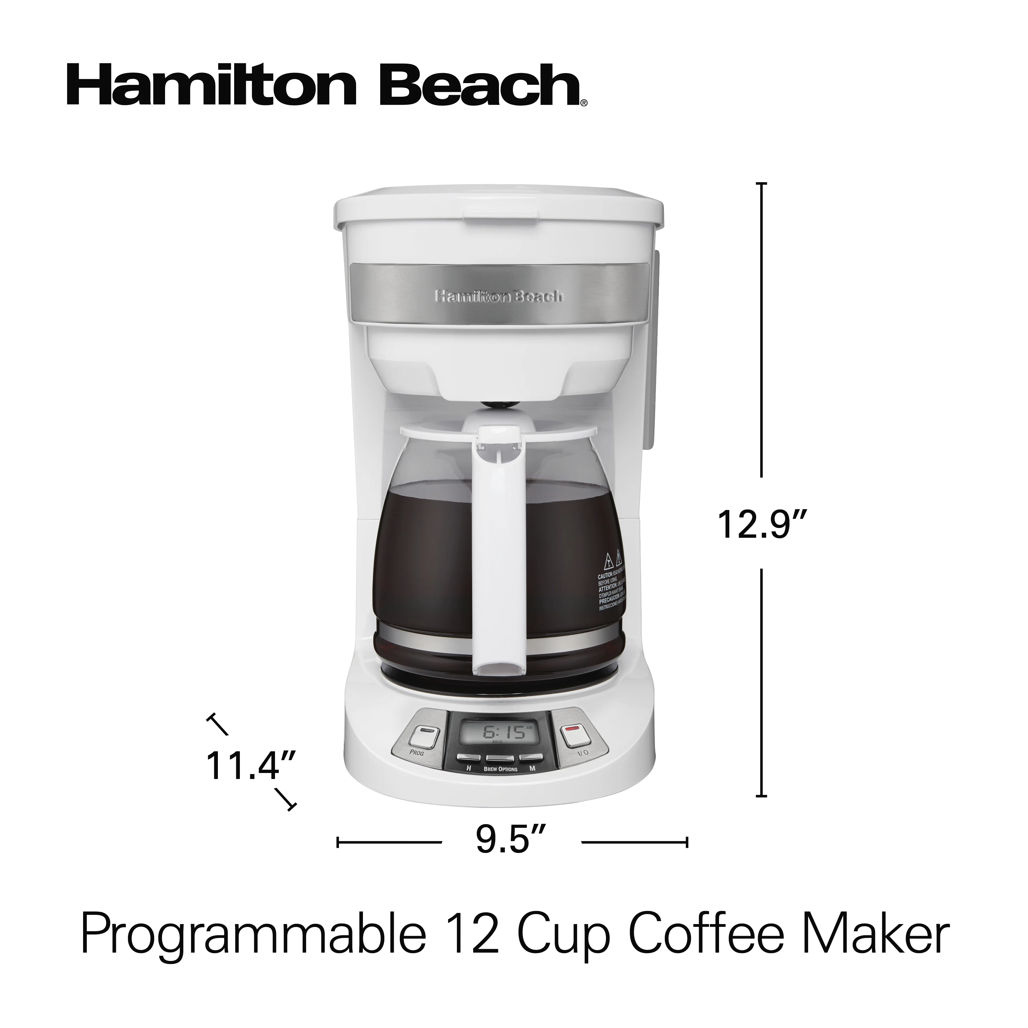 Hamilton Beach Programmable 12 Cup Coffee Maker, White, Stainless Accents, 46294