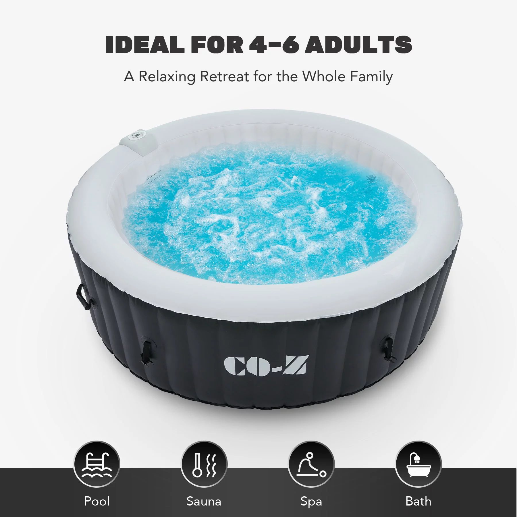 CO-Z 6 Person 7ft Inflatable Hot Tub Pool with Massage Jets and All Accessories Black