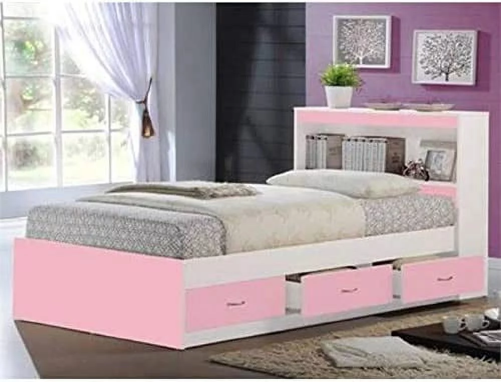 Hodedah Twin-Size Captain Bed with 3-Drawers and Headboard in White