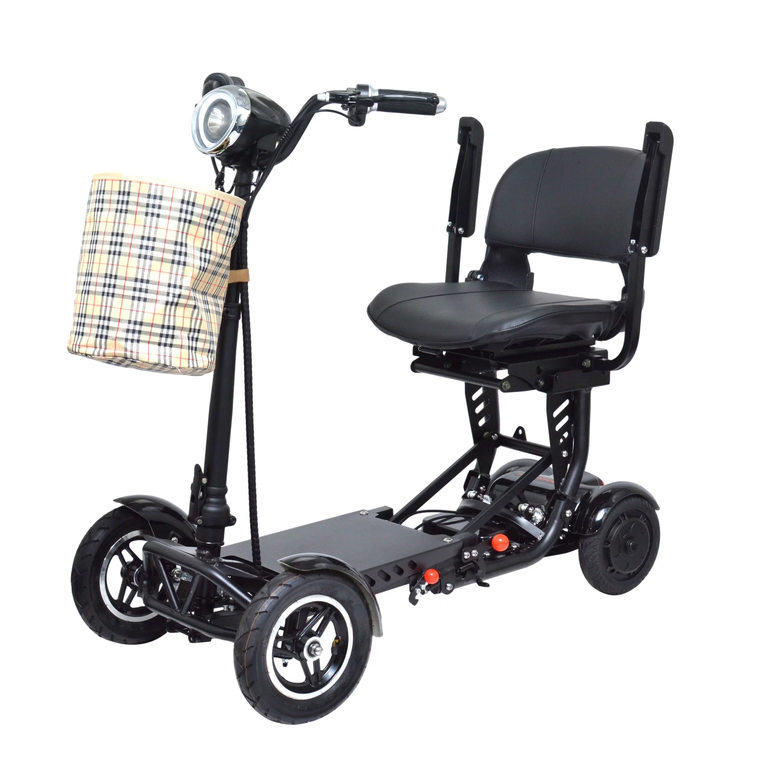 Heavy Duty Folding Power Scooter 300 lbs Capacity Up to 12 Miles LED Headlight and Brake Lights RED Color