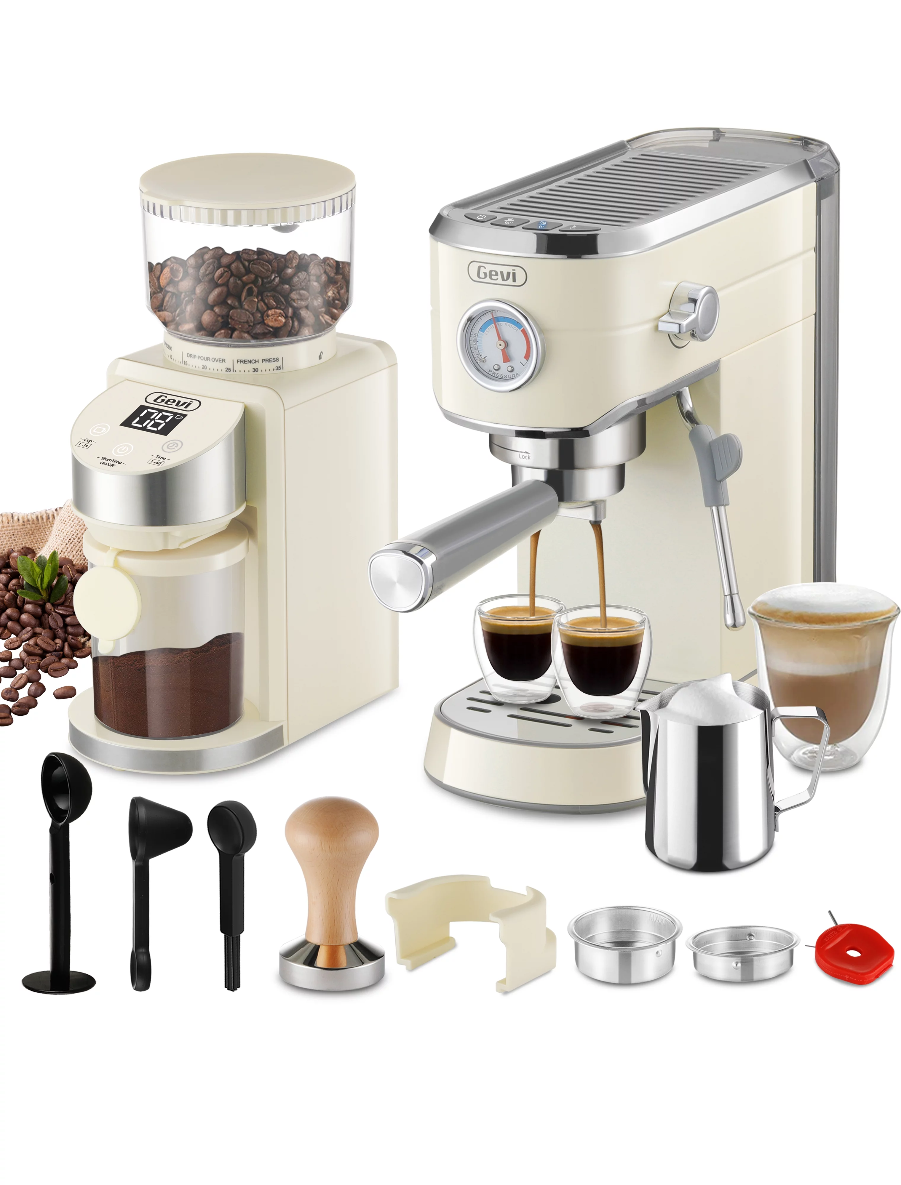 Gevi 20 Bar Professional Espresso Machine with 35 Precise Grind Settings Burr Coffee Grinder