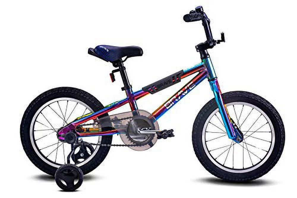 16″ Revere Kids Oil Slick Bike for Boys and Girls with Tool-Less Quick Release Training Wheels.