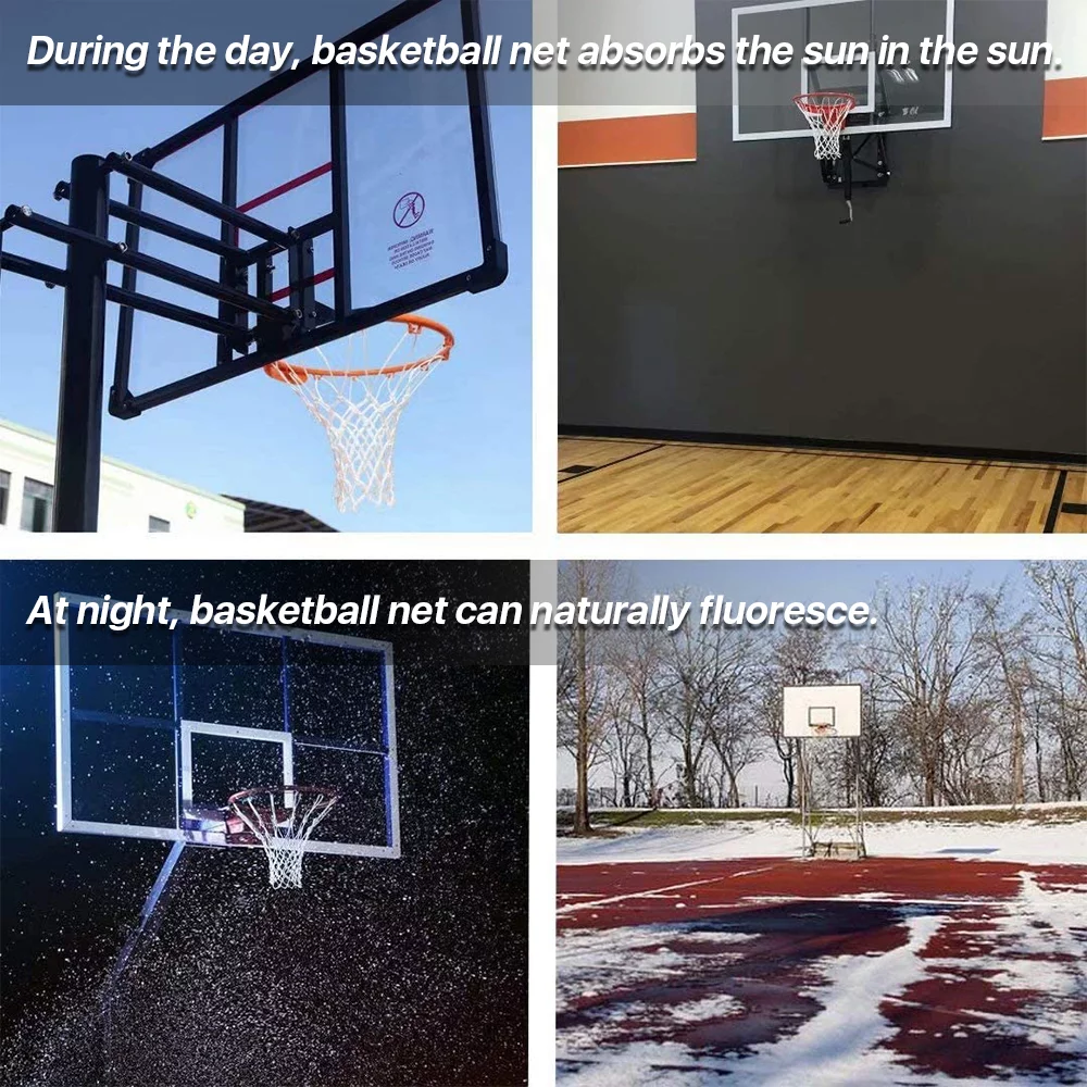 SUGARDAY Glow Basketball Net Outdoor Indoor Heavy Duty Basketball Nets All Weather Anti Whip 12 Loops Green