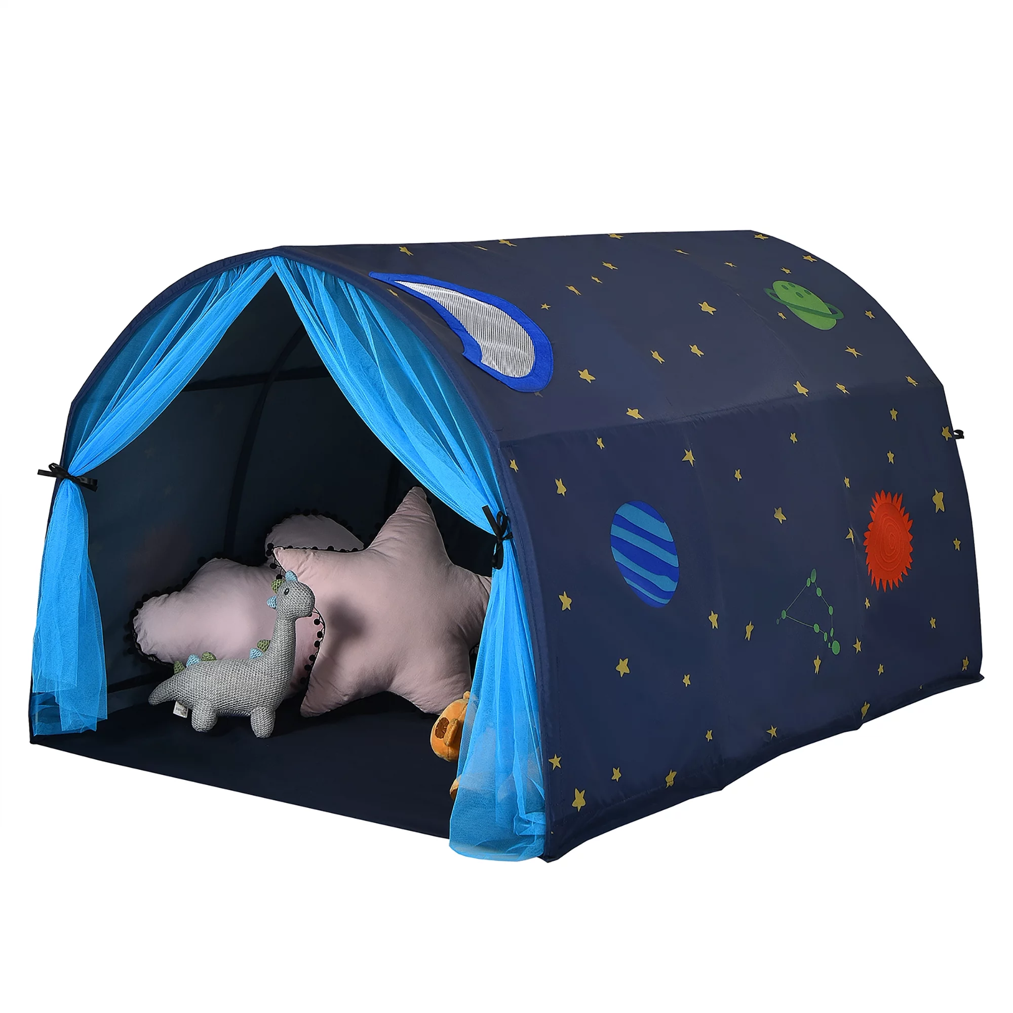 Costway Kids Bed Tent Play Tent Portable Playhouse Twin Sleeping w/Carry Bag Blue