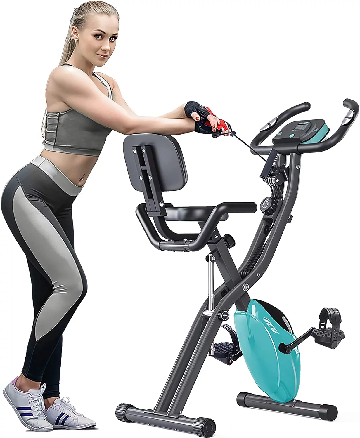 IM Beauty Folding Upright and Recumbent Foldable Stationary Bike Exercise Bike with 10-Level Adjustable Magnetic Resistance, Perfect Workout Bike for Home Use for Men, Women, and Seniors