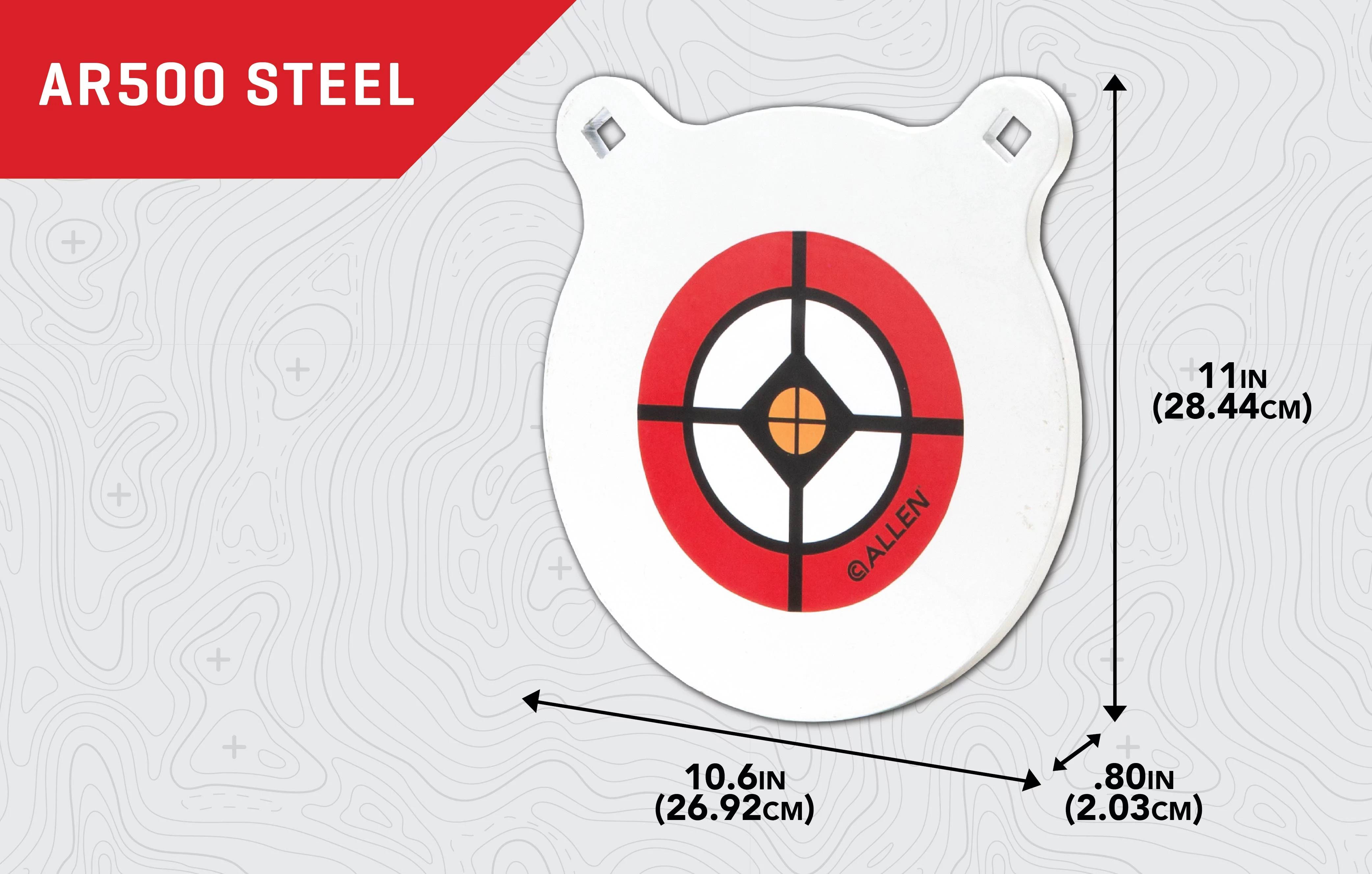 Allen Company 10″ Round Steel Plate Shooting Target, Ar500 Armor Plate, White/Red, Square Holes for Carriage Bolts