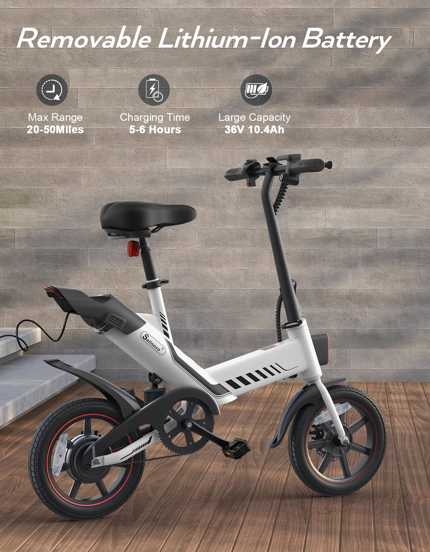 Wooken Electric Bike, 14” Electric Bicycle for Adults and Teenagers with 18.6MPH Waterproof Folding Electric Bike with Removable 36V 374WH Lithium-Ion Battery Throttle & Pedal Assist