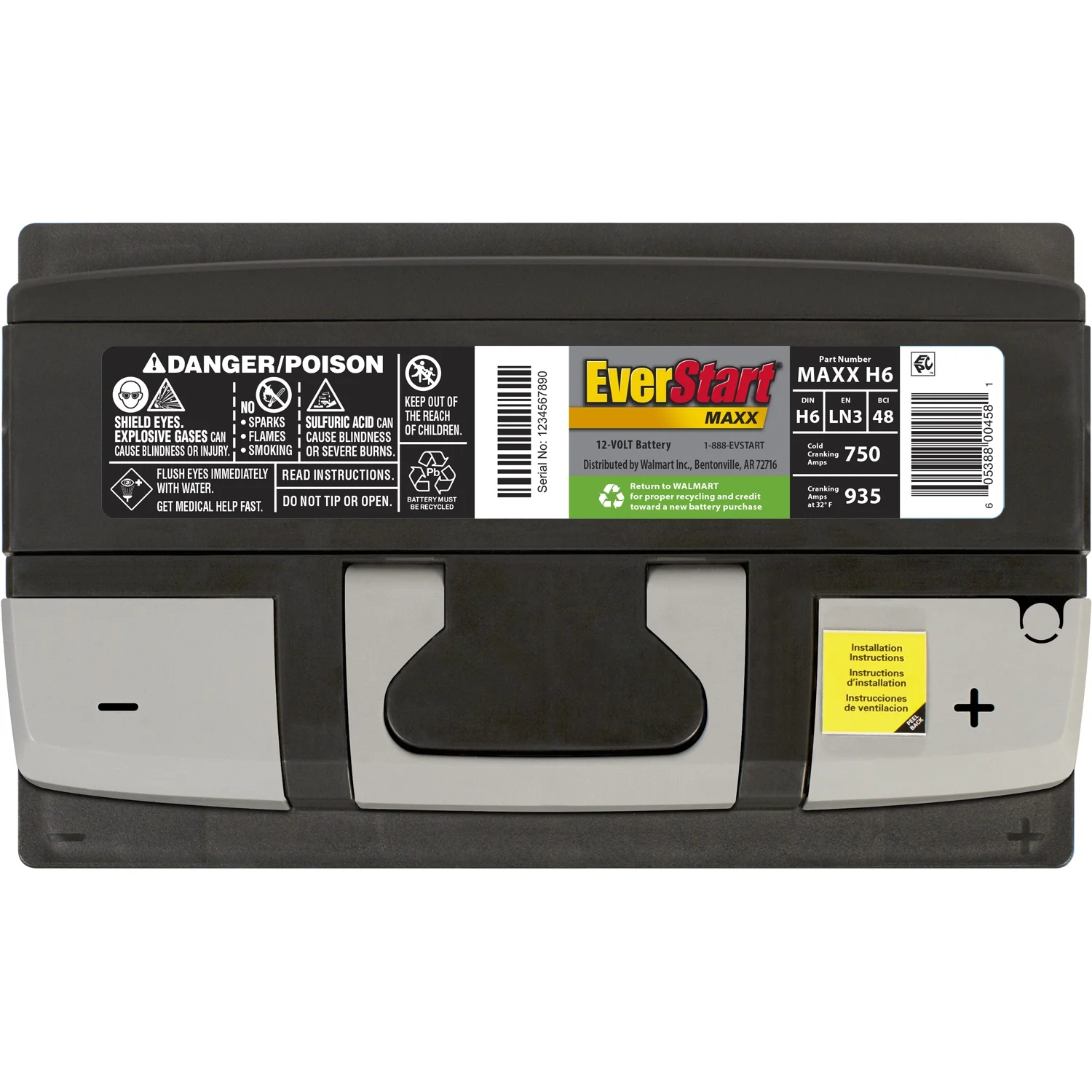 EverStart Maxx Lead Acid Automotive Battery, Group Size H6 / LN3 / 48 12 Volt, 750 CCA 115 RC