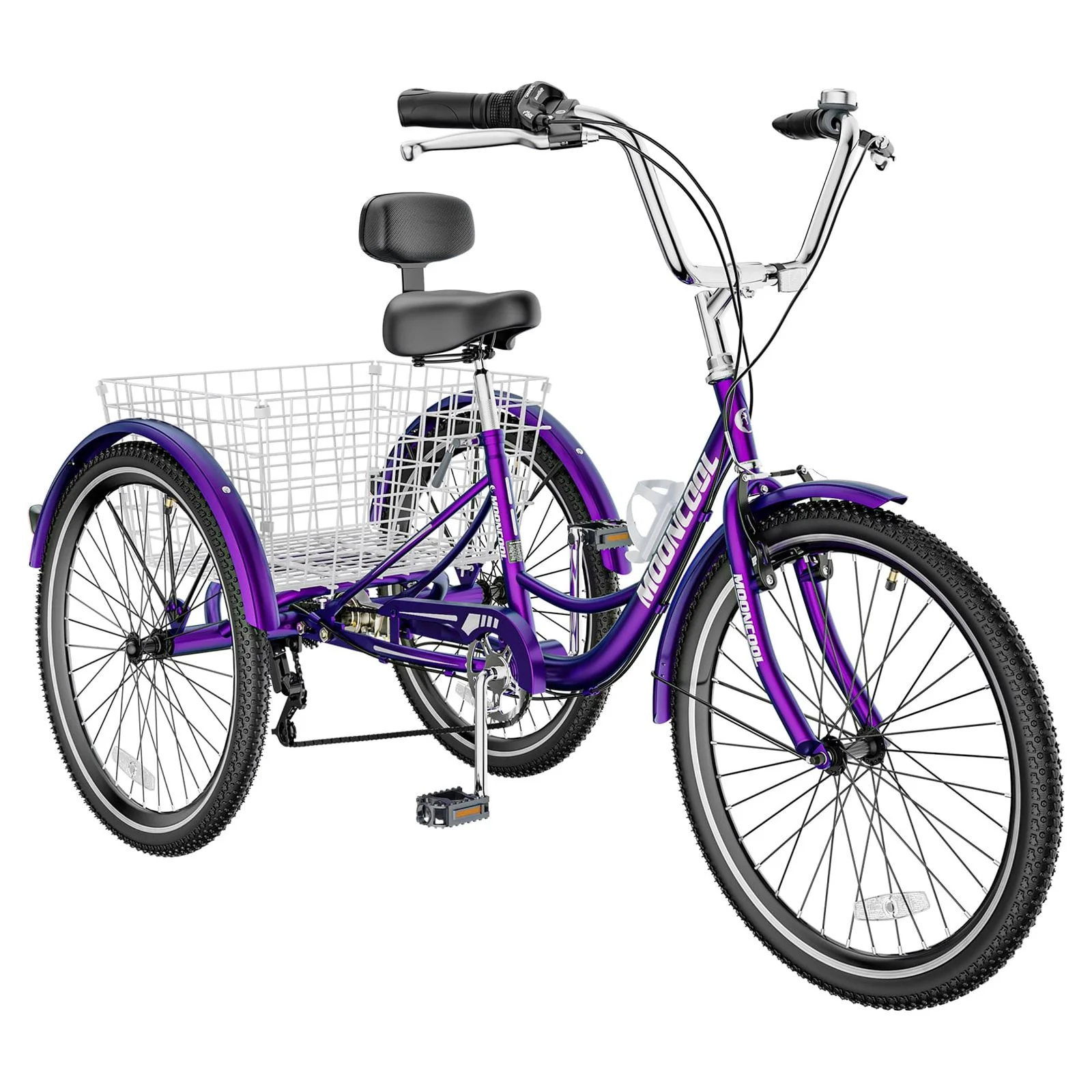 MOPHOTO Adult Tricycles 3 Wheel 7 Speed Trikes, 24″ Tire Cruiser Bike with Big Basket for Shopping, Picnics Exercise Men Women