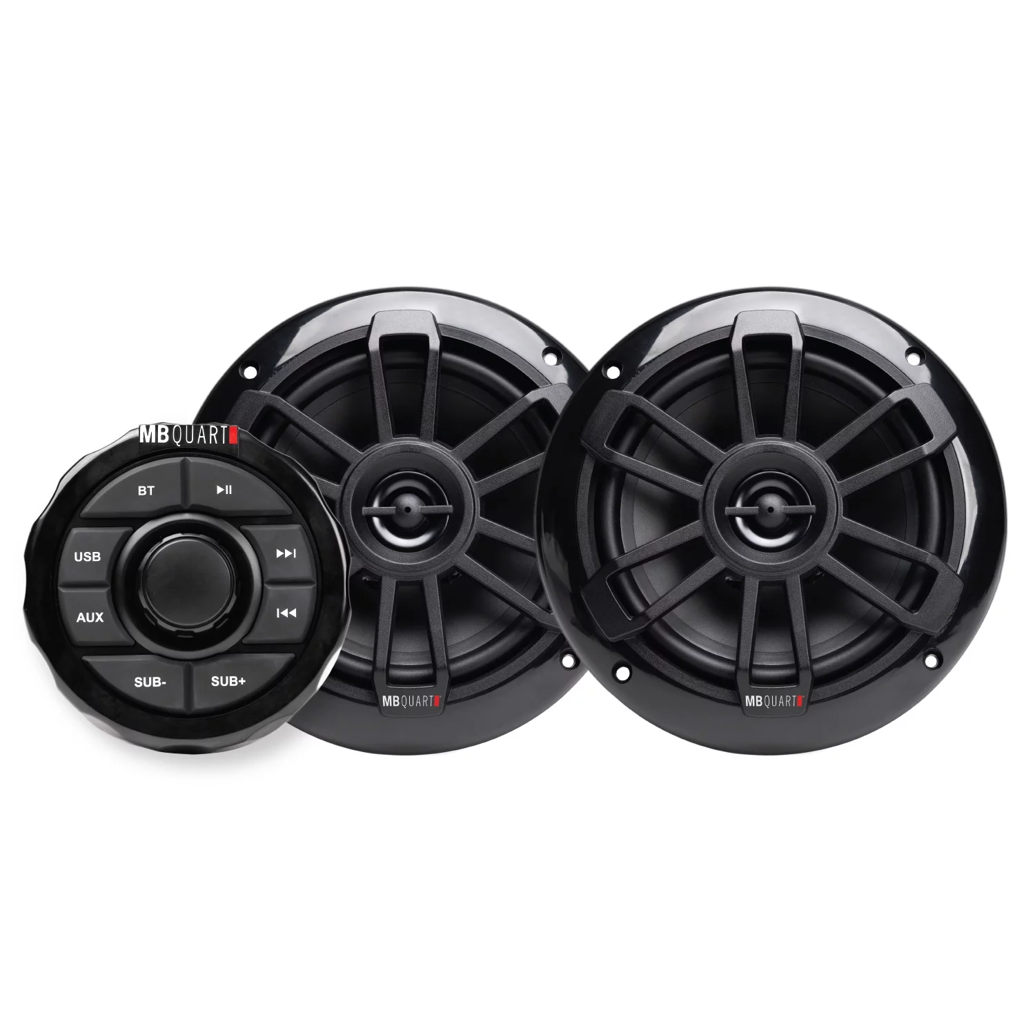 MB QUART GMR1.5S2B Marine Gauge Receiver w/ Bluetooth+(2) Black 6.5″ Speakers