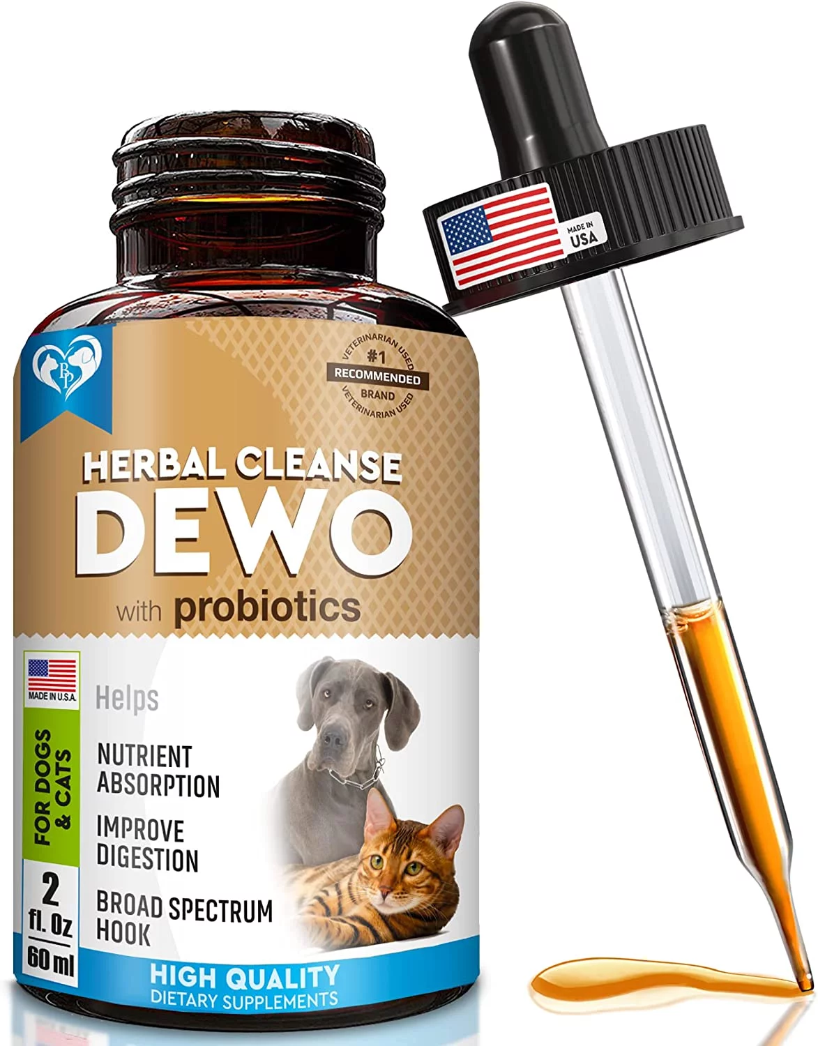 Dewormer for Dogs & Cats – Made in USA – Effective Against Tapeworms Hookworms Roundworms Whipworms – Made in USA