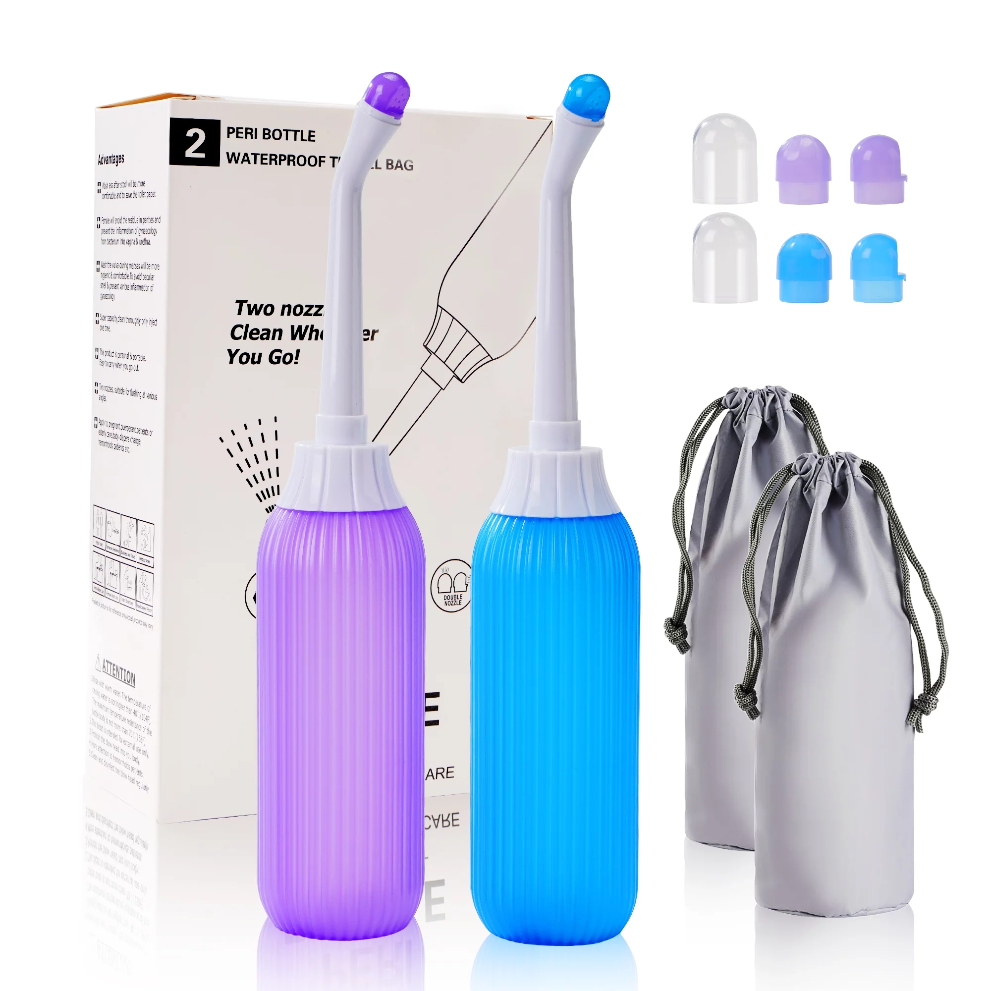 KEKOY 2 Pack Portable Travel Bidets Bottle for Postpartum Care, Handheld Bidet Sprayer with Travel Bag, 500ML Capacity for Personal Hygiene Cleaning