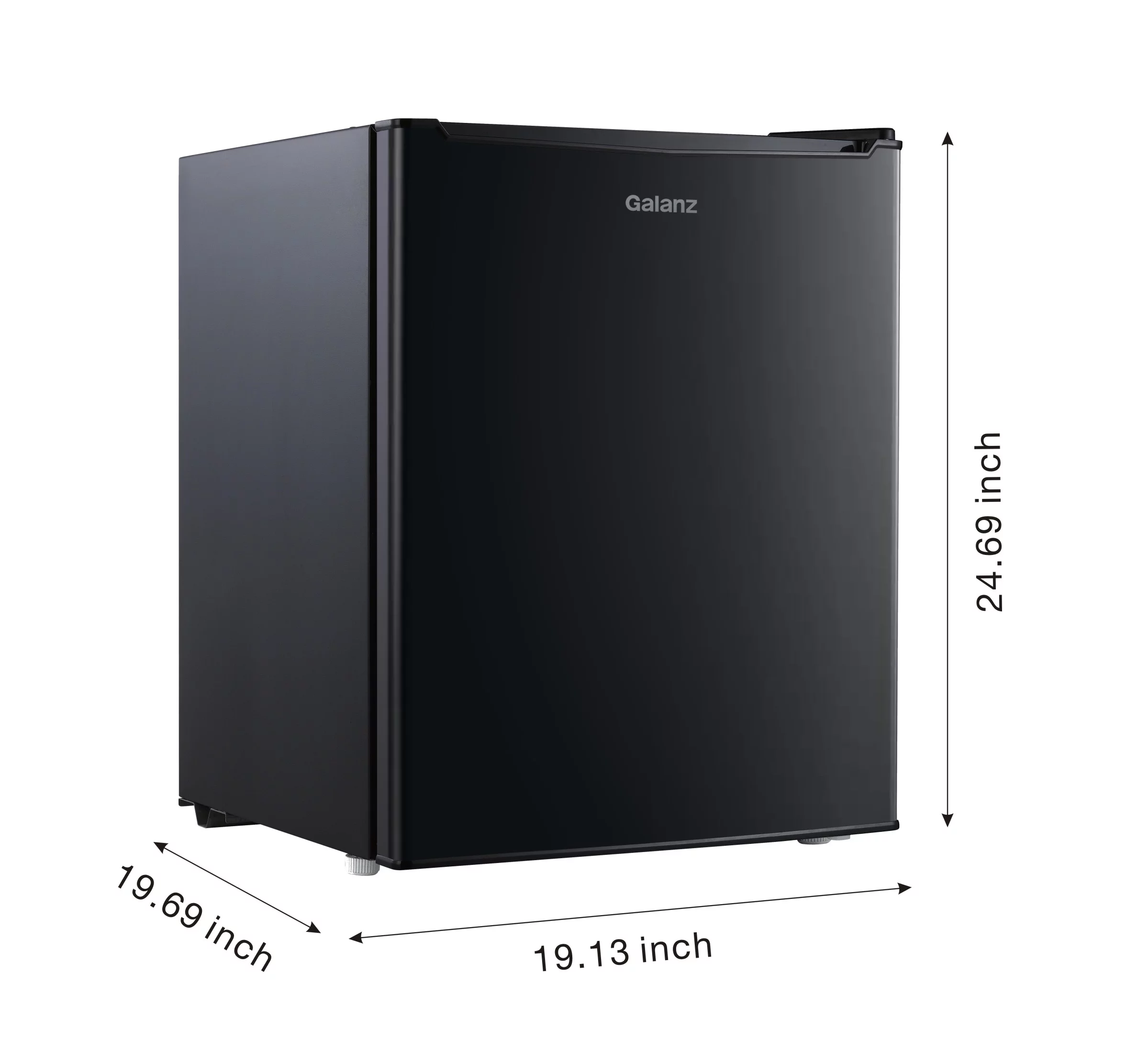 Galanz 2.7 Cu ft Single Door Mini Fridge, Black, Estar, New, Width 19.13″