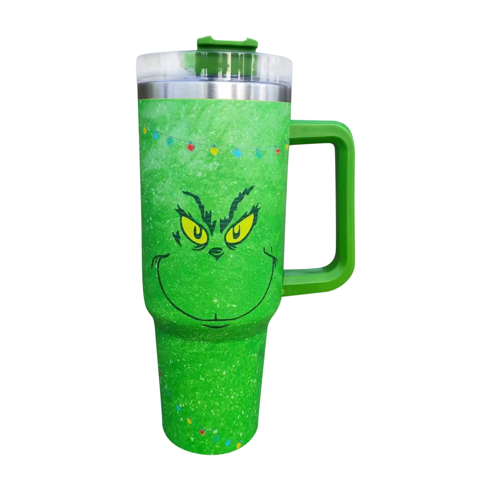 40 oz Tumbler with Handle and Lid, Grinch Tumbler Cup, Stainless Steel Grinch Cup Reusable Insulated Cup and Water Tumbler Cup with Grinch Pateern, Best Christmas Gifts for Car Cup Holder,Travel,Gym