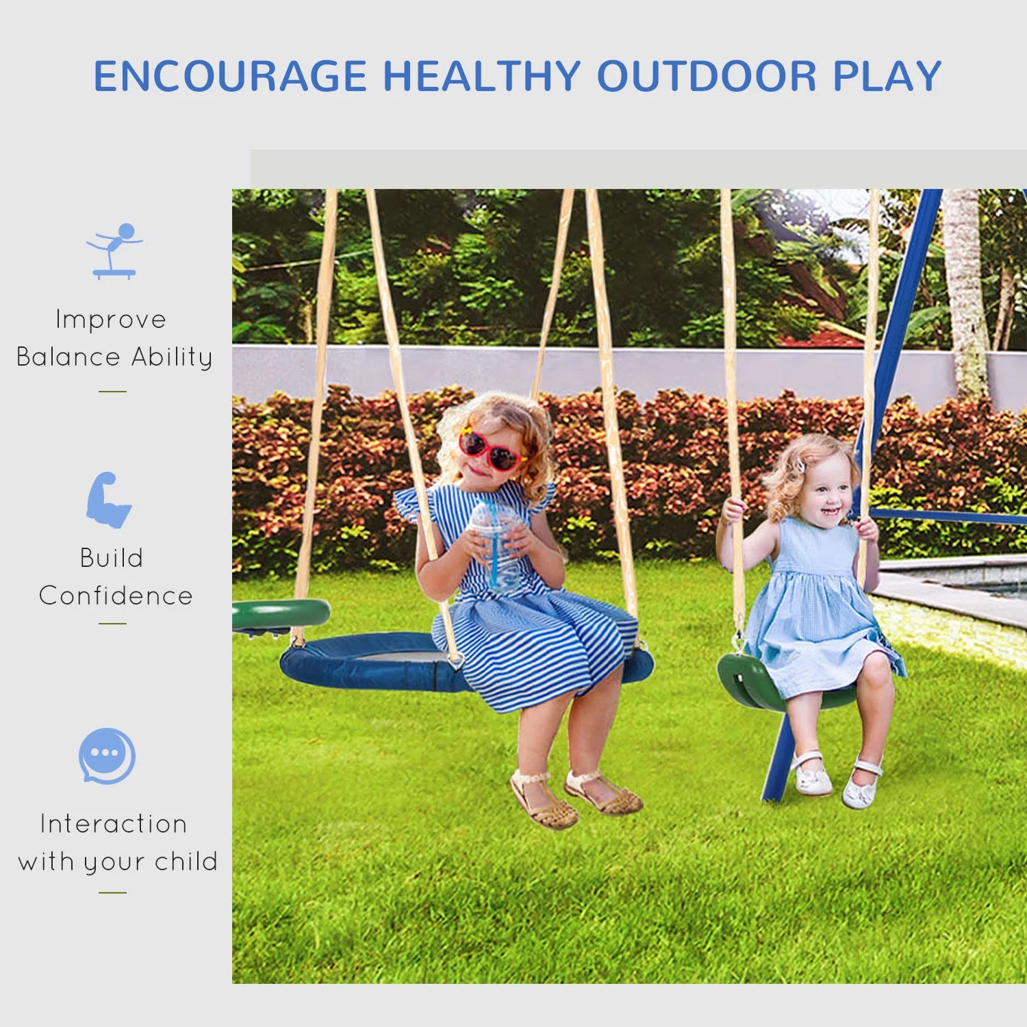 Outsunny Kids Metal Swing Set for Backyard