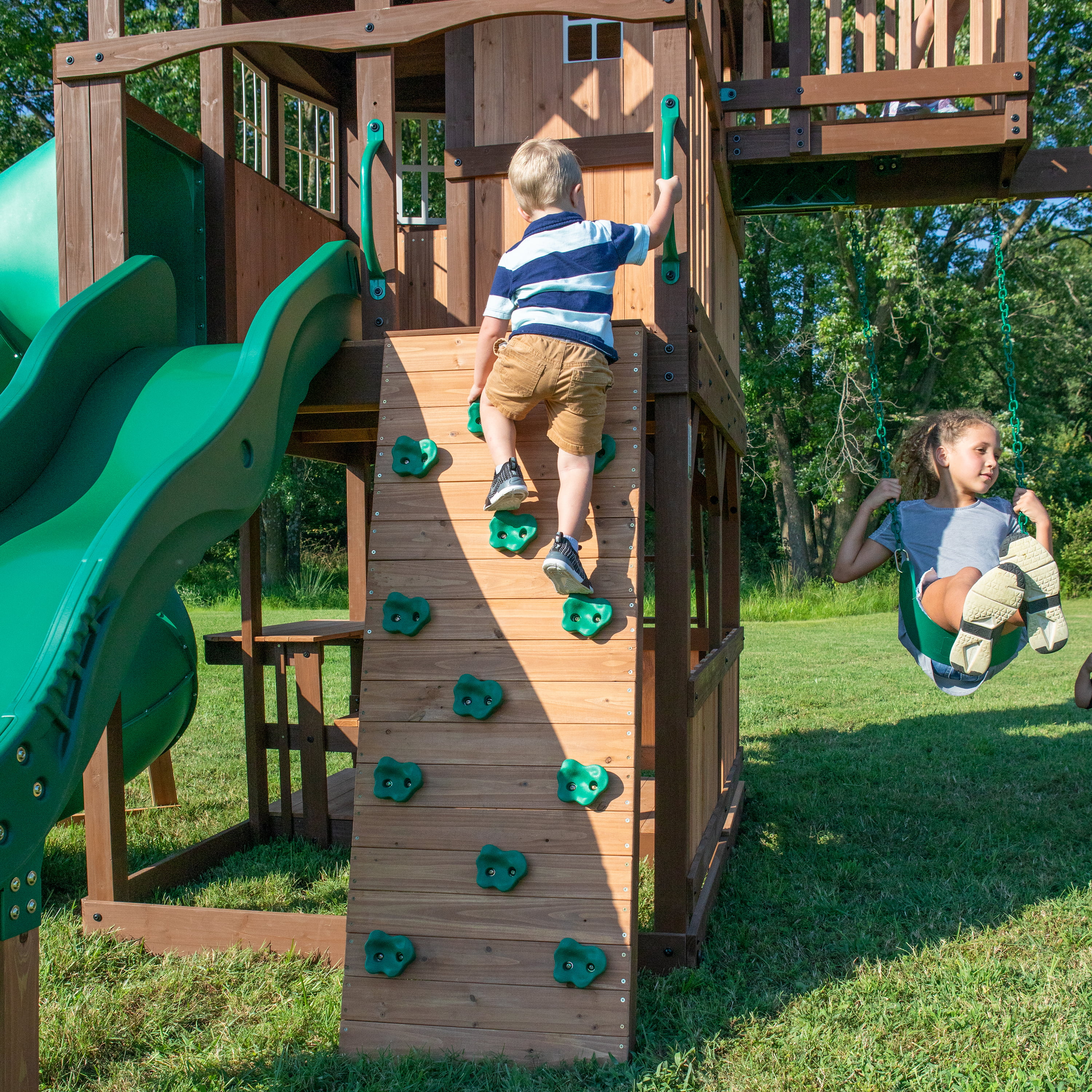 Backyard Discovery Skyfort with Tube Slide Swing Set