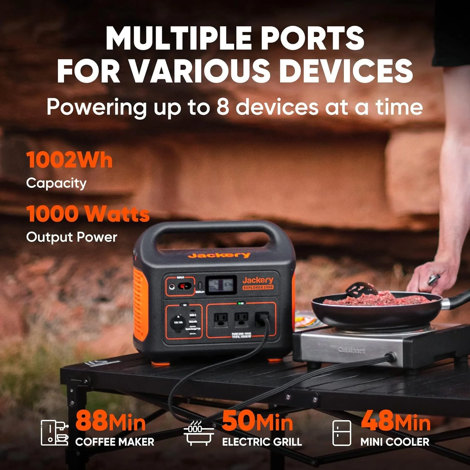 Jackery Explorer 1000 Portable Power Station, 1002Wh Capacity with 3x1000W AC Outlets (Solar Panel Optional)