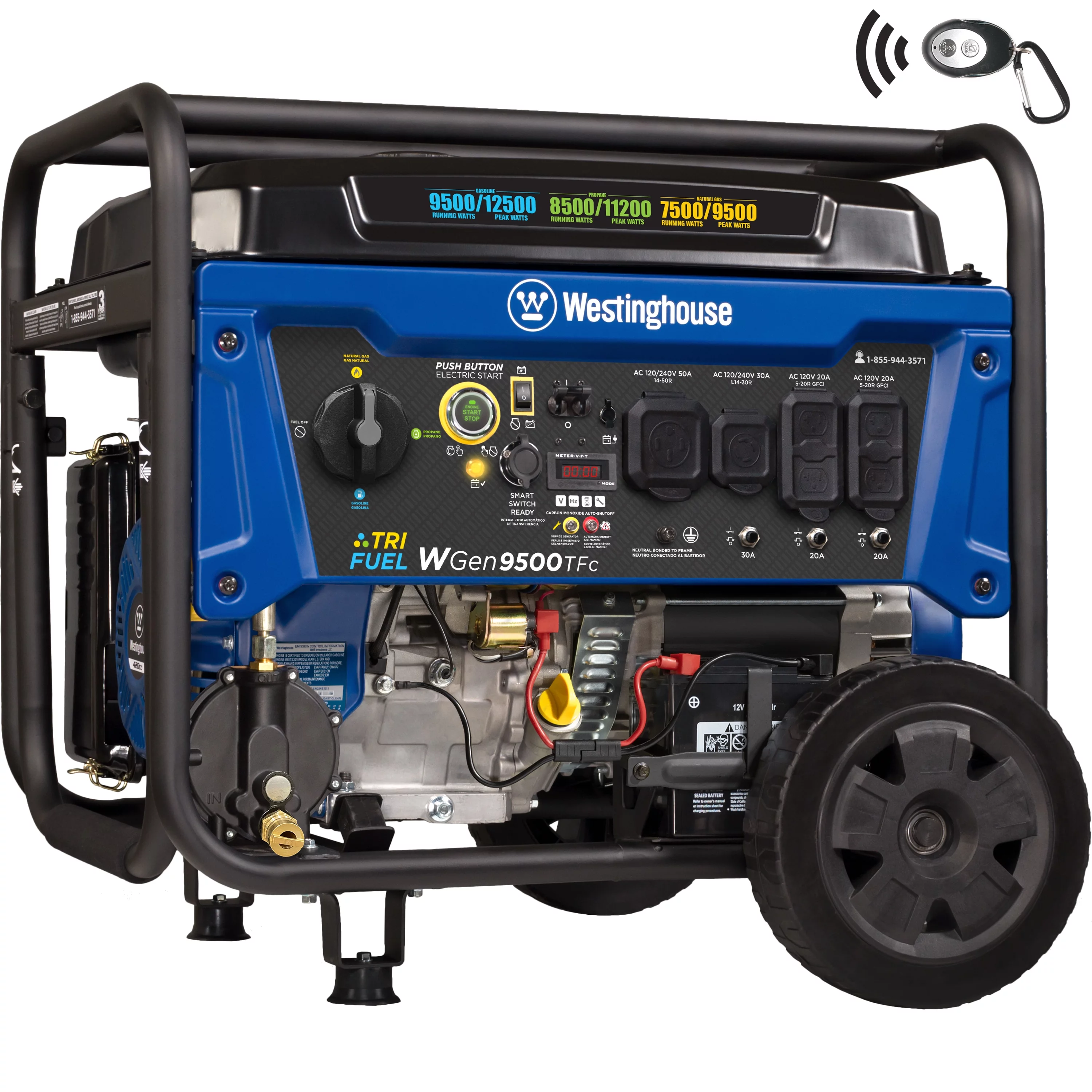 Westinghouse 12,500 Peak Watt Dual Fuel Portable Generator, Gas/Propane, Transfer Switch Ready, CO Sensor