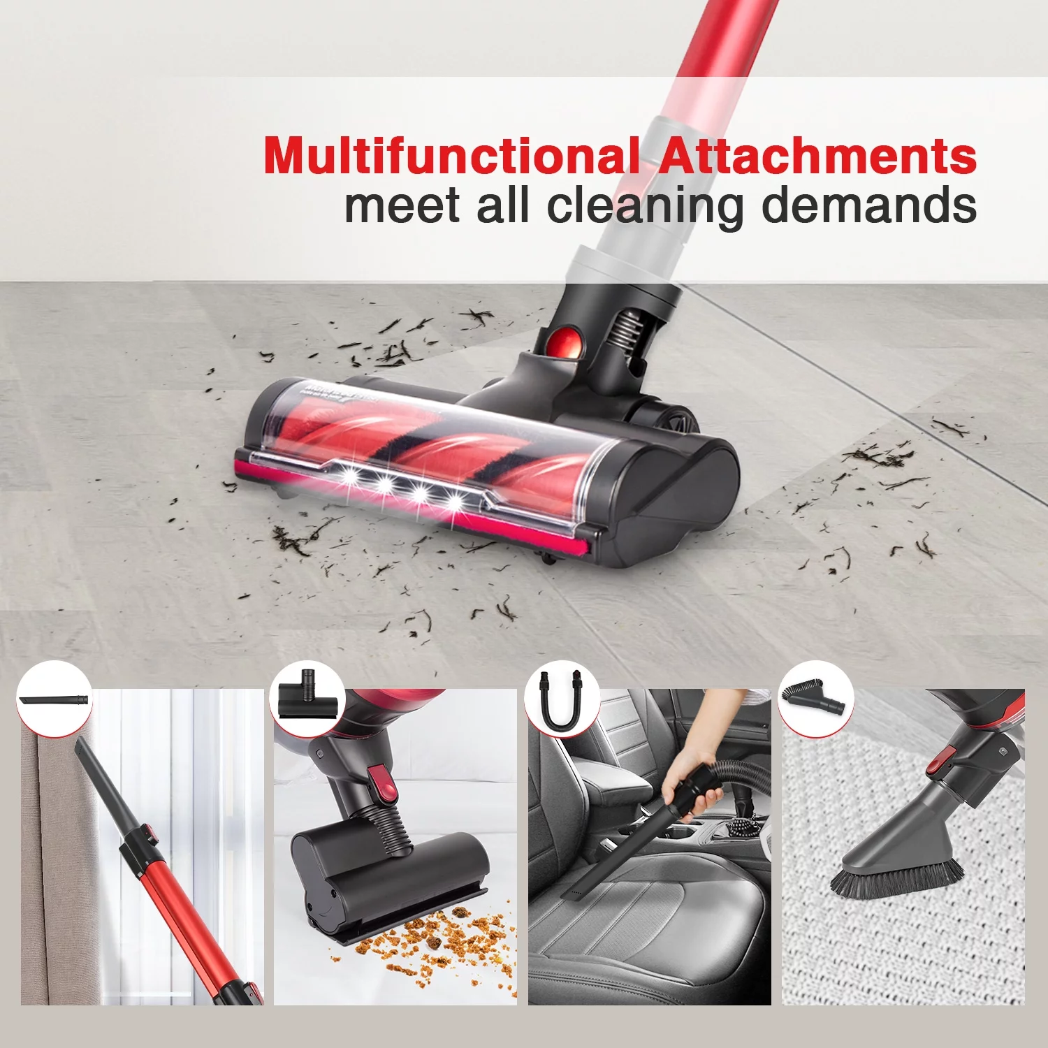 MOOSOO Cordless Stick Vacuum Cleaners, 23Kpa Suction, Rich Accessories for Hardwood Floor Carpet Pet Hair