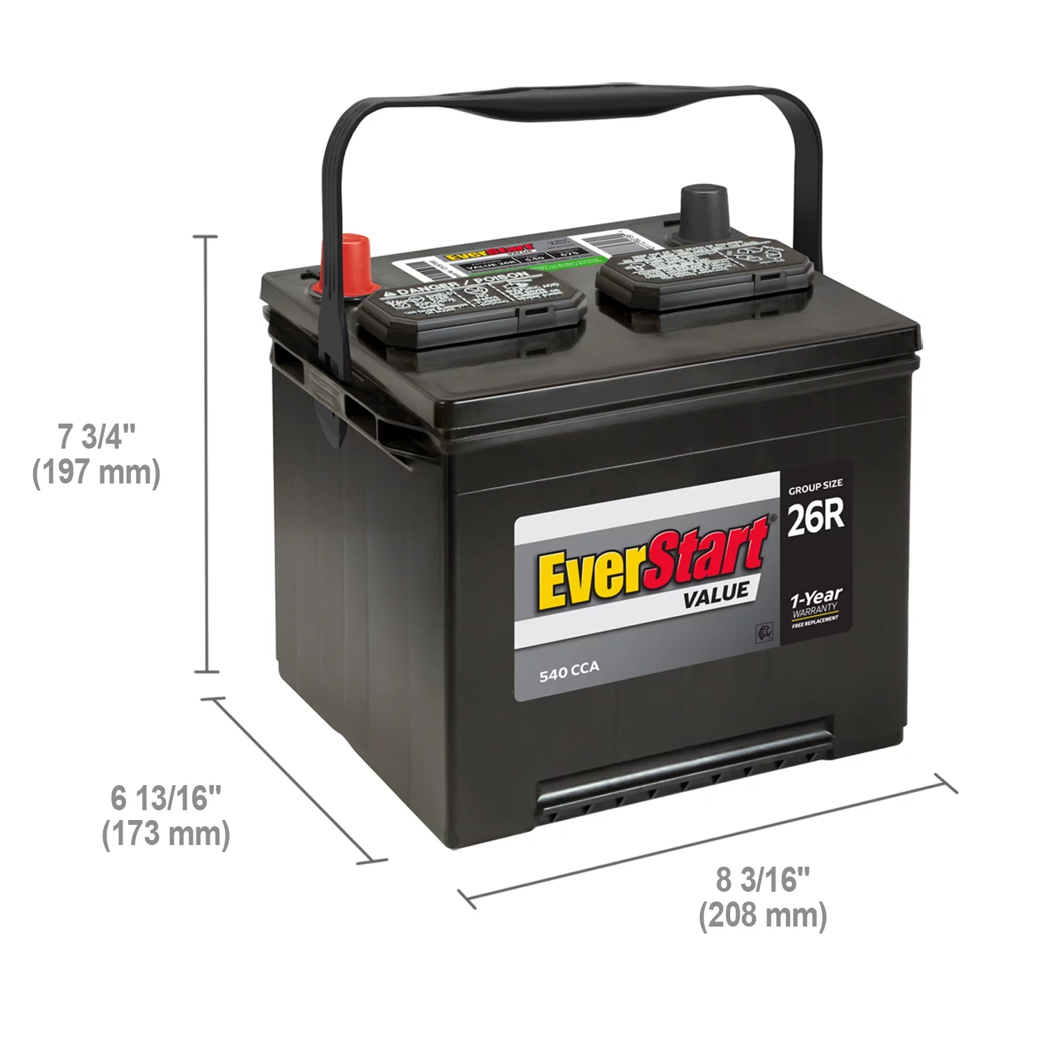 EverStart Value Lead Acid Automotive Battery, Group Size 26R 12 Volt, 540 CCA