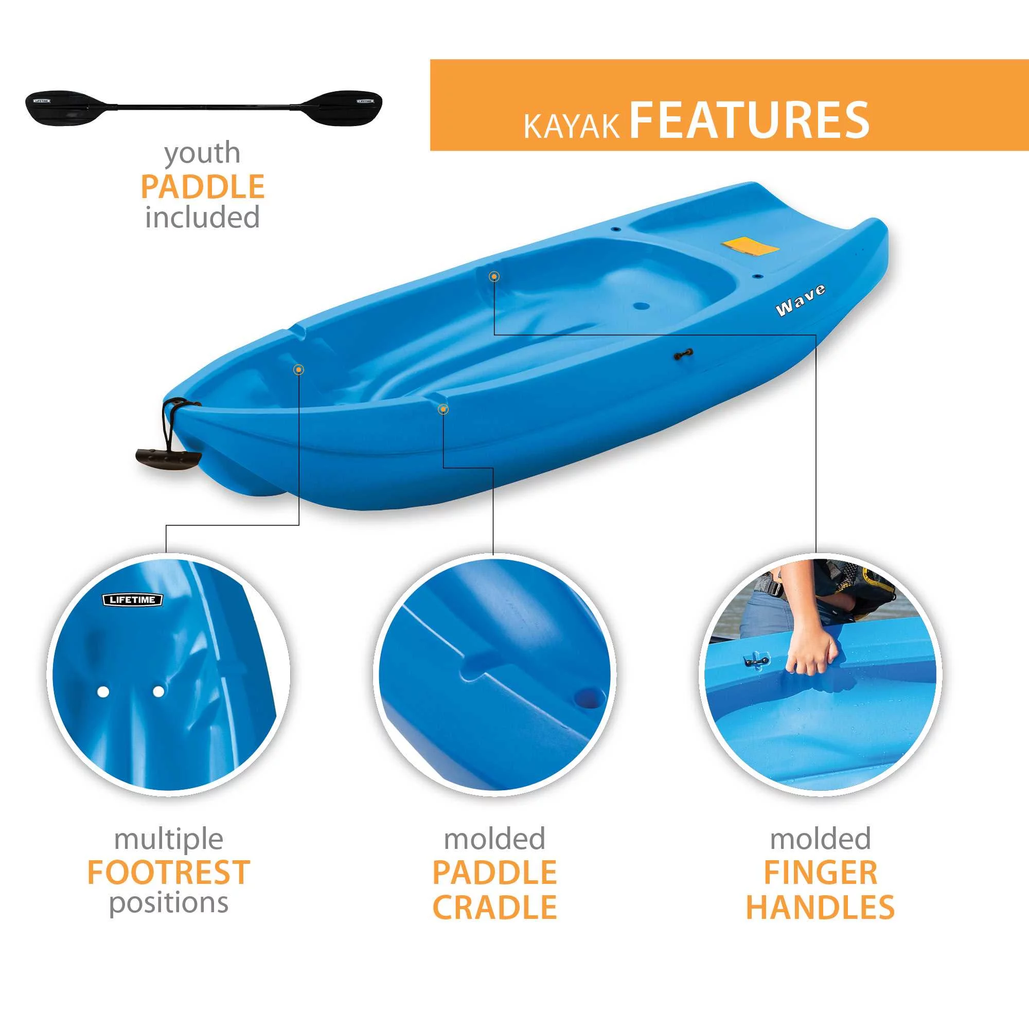 Lifetime Wave 6 ft Youth Kayak, Blue (90097)