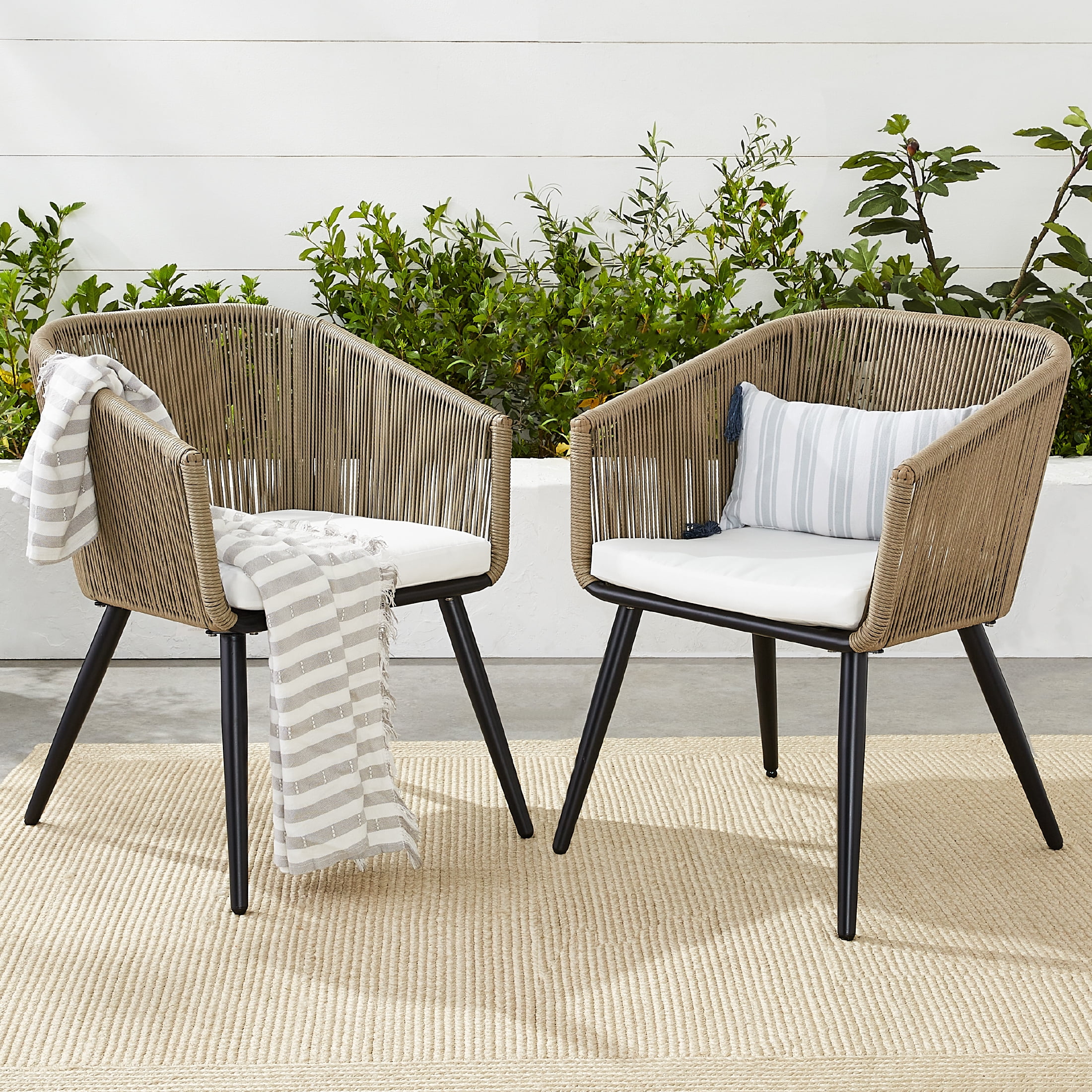 Best Choice Products Set of 2 Indoor Outdoor Patio Dining Chairs Woven Wicker Seating Set 250lb Capacity – Natural/Ivory