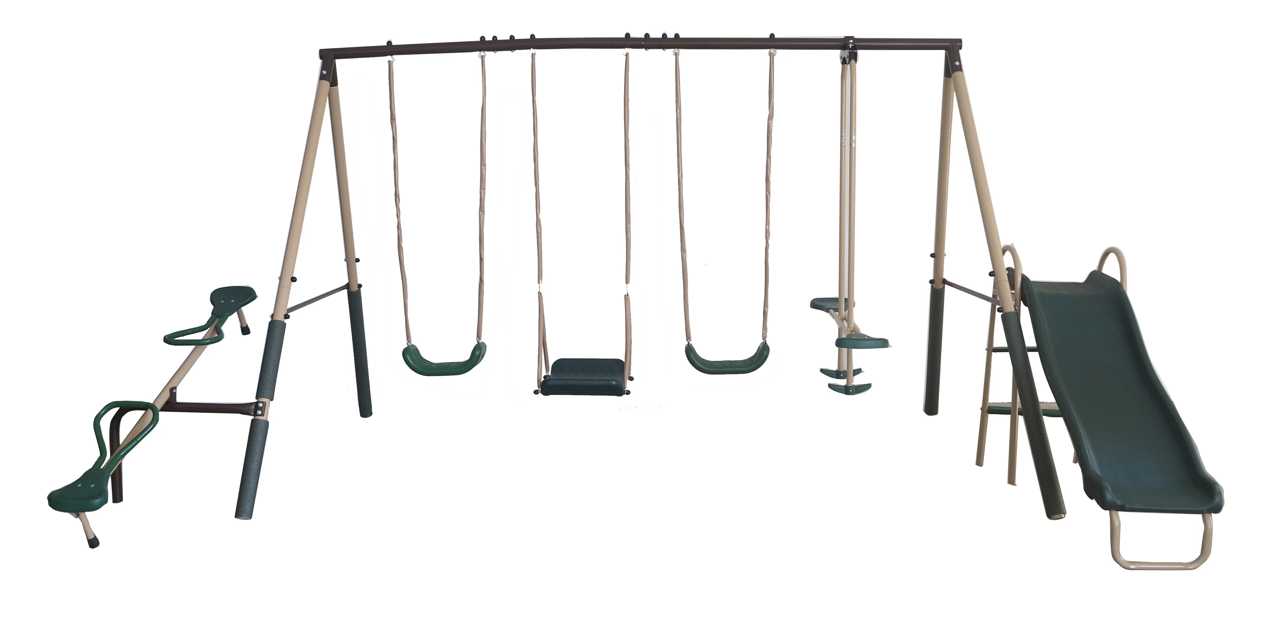 Crestview Swing Set by XDP Recreation with 2 Swing Seats, Stand R Swing, Wave Slide, Fun Glider, & See Saw