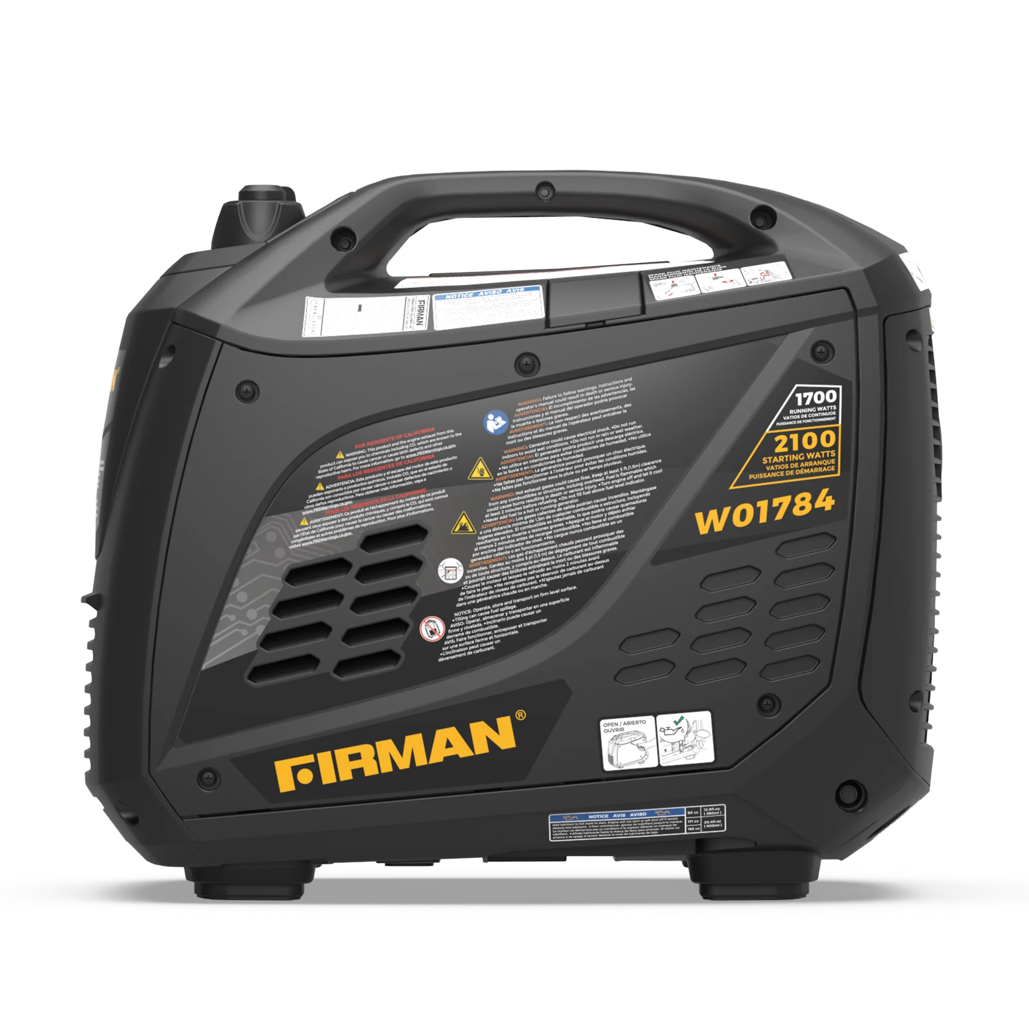 FIRMAN W01784 2100/1700 Watt Recoil Start Inverter Portable Generator CARB and cETL Certified