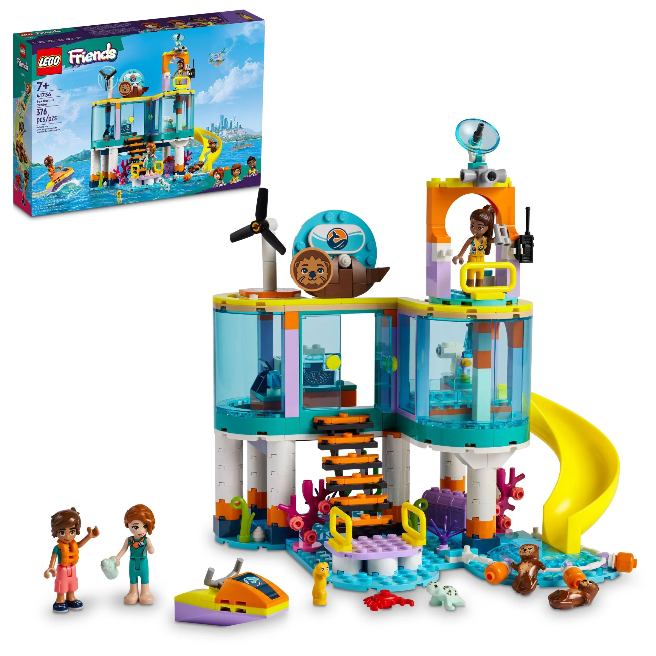 LEGO Friends Sea Rescue Center 41736 Building Toy for Ages 7+, with 3 Mini-Dolls, 2 Otters, a Seahorse, Turtle and Water Scooter, a Great Birthday Gift for Pretend Ocean Rescue Play