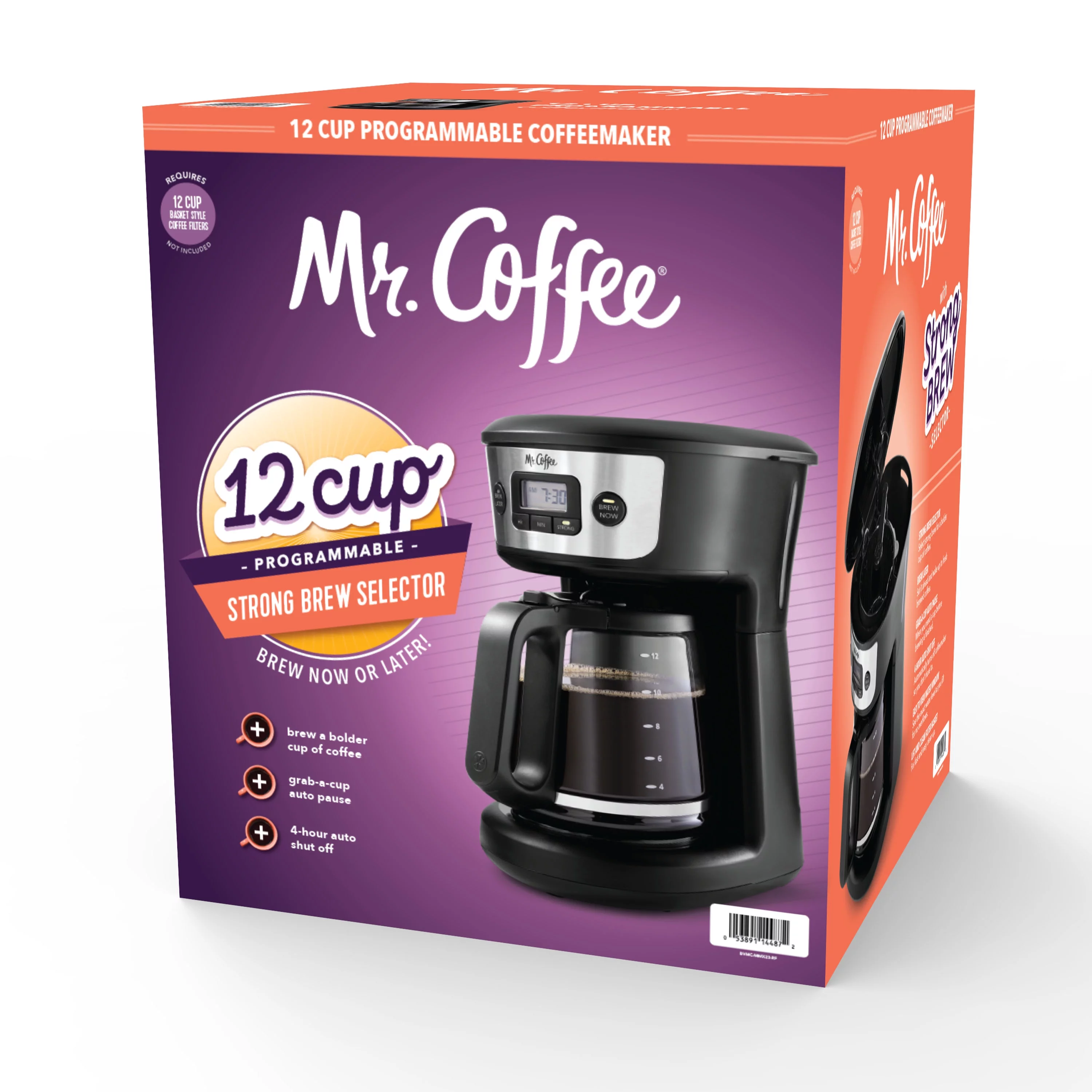 Mr. Coffee 12-Cup Programmable Coffee Maker with Strong Brew Selector, Stainless Steel