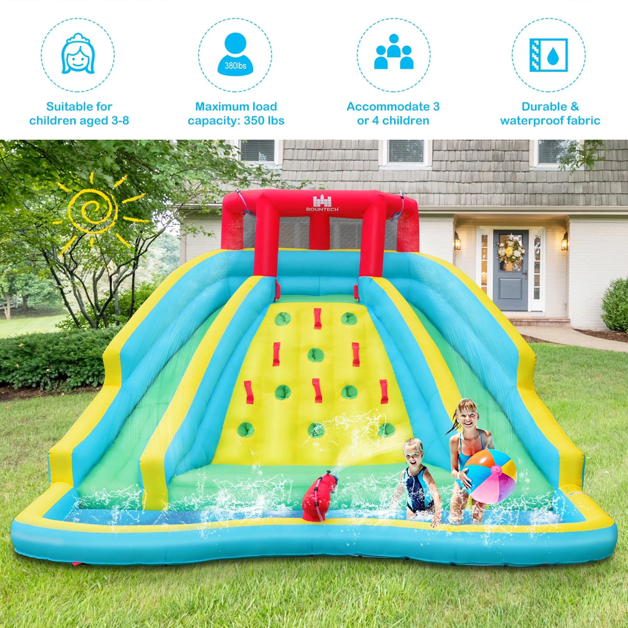 Gymax Inflatable Mighty Water Slide Park Bounce Splash Pool Without Blower