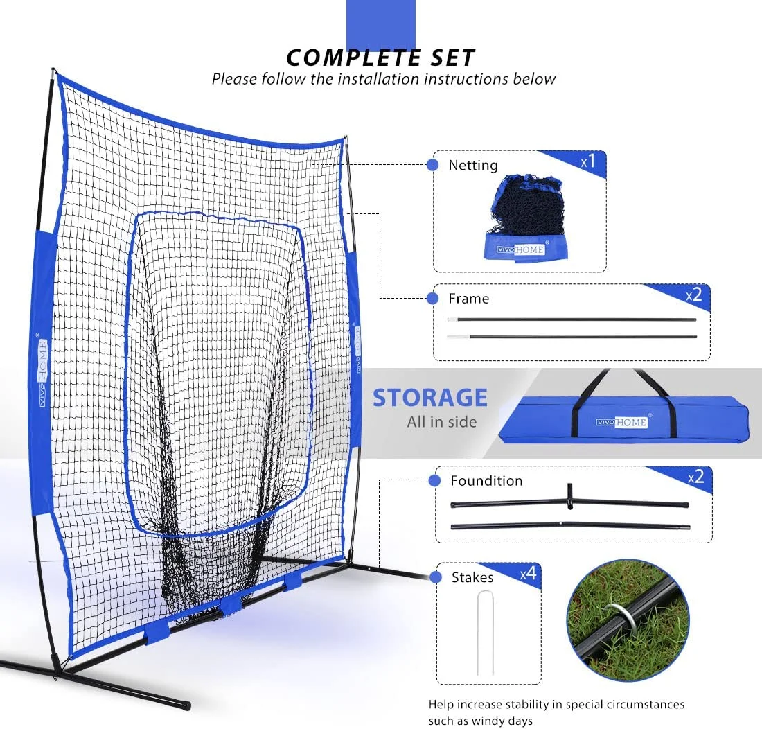 SPECSTAR 7 x 7 Feet Baseball Backstop Softball Practice Net with Strike Zone Target Tee and Carry Bag for Batting Hitting and Pitching