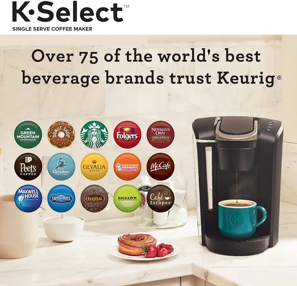 “Keurig K-Select Coffee Maker, Single Serve K-Cup Pod Coffee Brewer, With Strength Control and Hot Water On Demand, Matte Black”