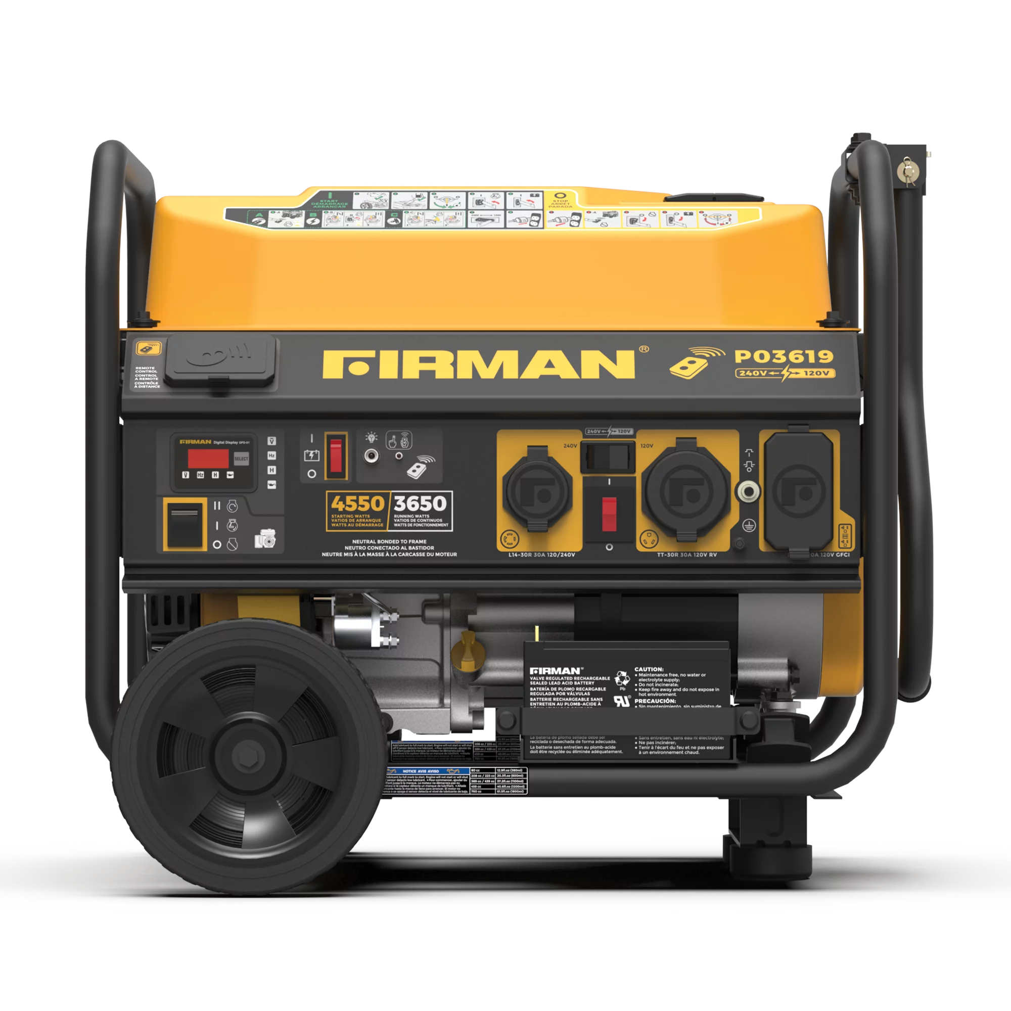 FIRMAN P03619 4550/3650 Watt 30A 120/240V Remote Start Gas Portable Generator cETL Certified With Wheel Kit