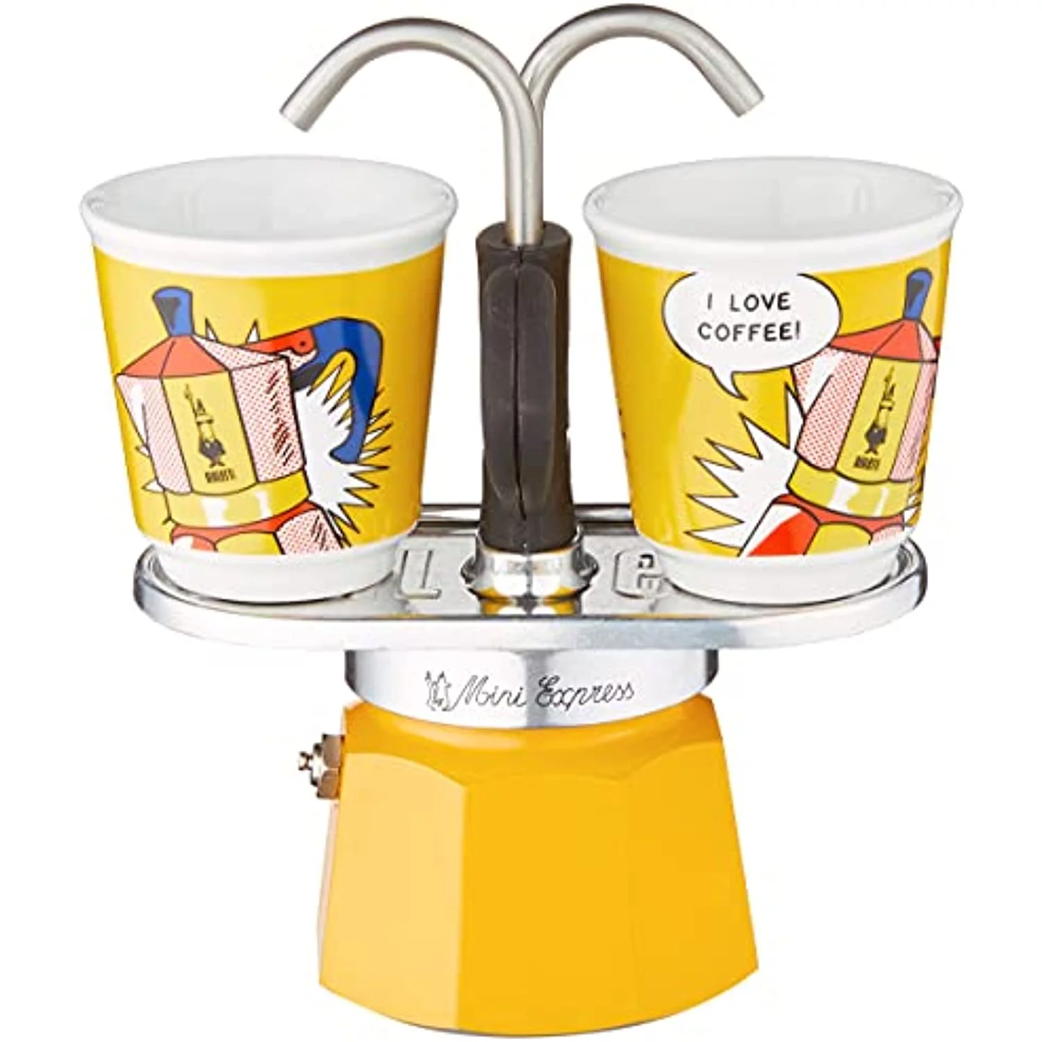 Bialetti – Mini Express Lichtenstein: Moka Set includes Coffee Maker 2-Cup (2.8 Oz), Yellow, Aluminium