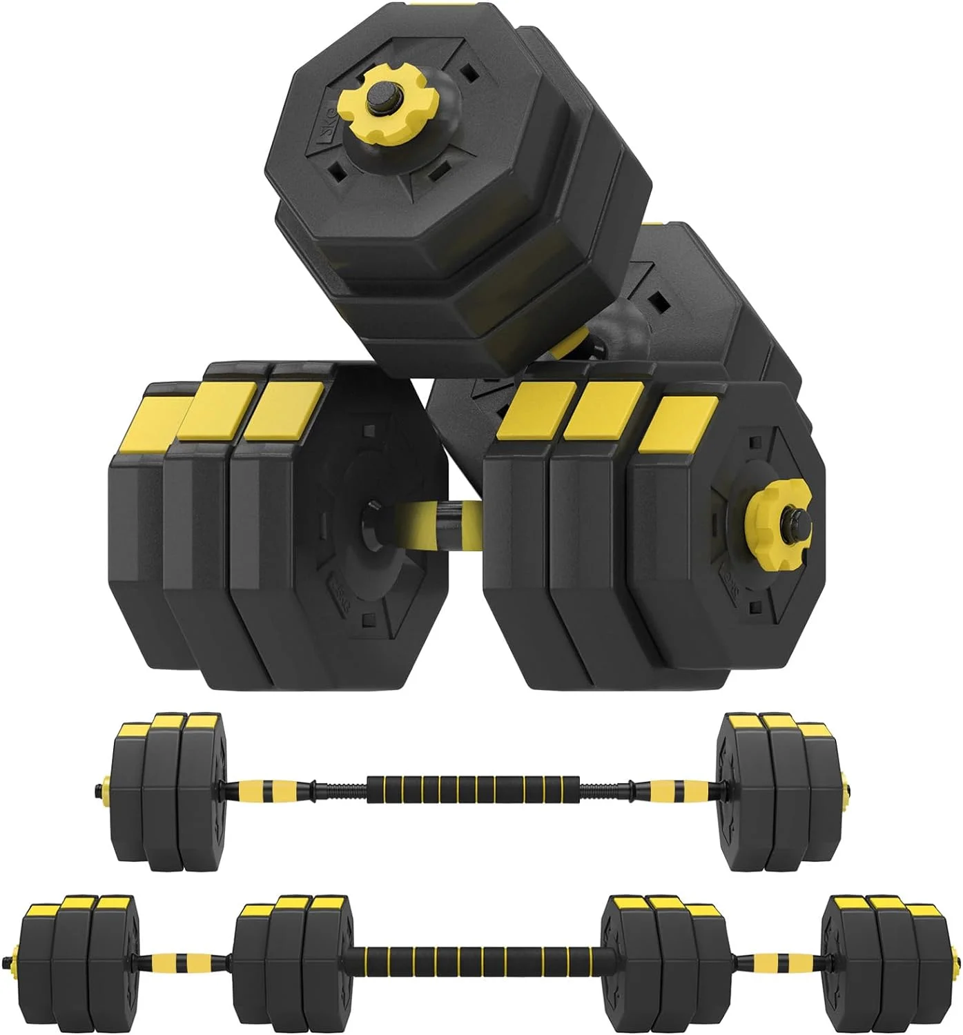 Soges Adjustable Weights Dumbbells Set,55LB/66LB Free Weight Dumbbells Set with Connector, 3 in 1 Adjustable Weights Set for Home Gym Used as Dumbbell Barbell, Yellow