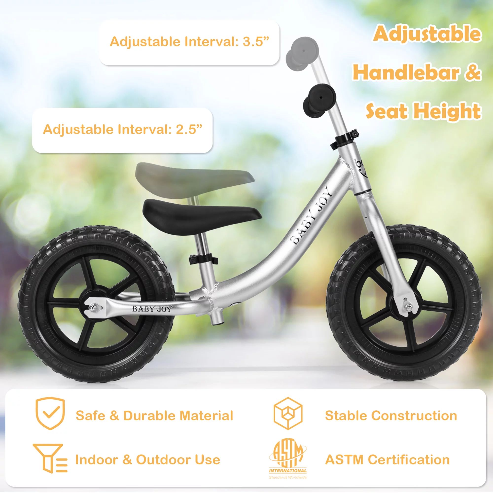 Babyjoy Aluminum Balance Bike for Kids Adjustable No Pedal Training Bicycle Black