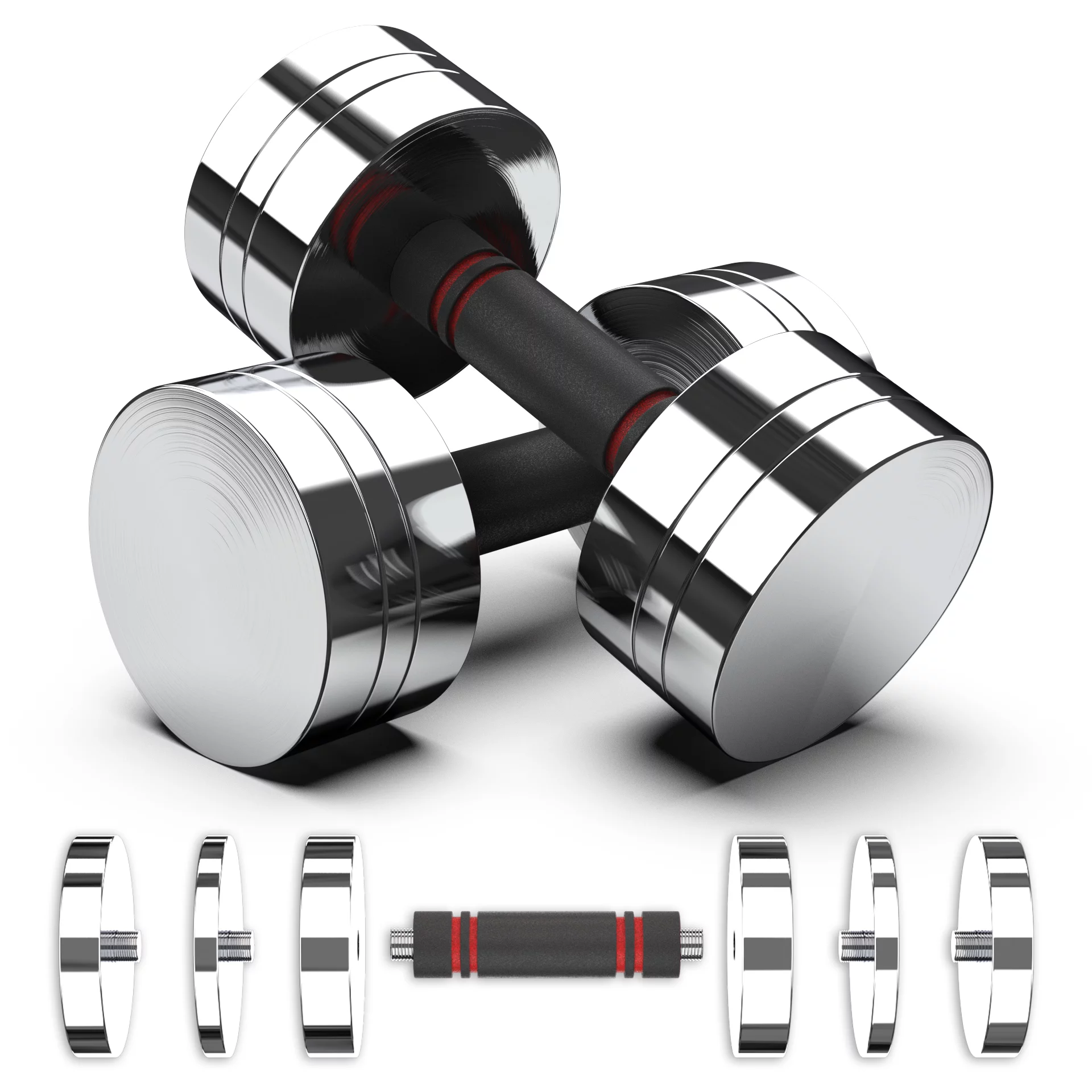 Synergee Ultra Compact Adjustable Dumbbell Set. Steel Weight Set with Foam Handles and Chrome Finish. Weights Range from 5-10 lbs.