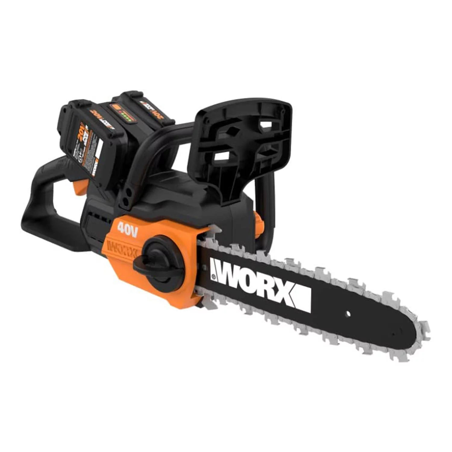 WORX WG381 12 Inch Cordless Power Chainsaw with Auto Tension, Black and Orange