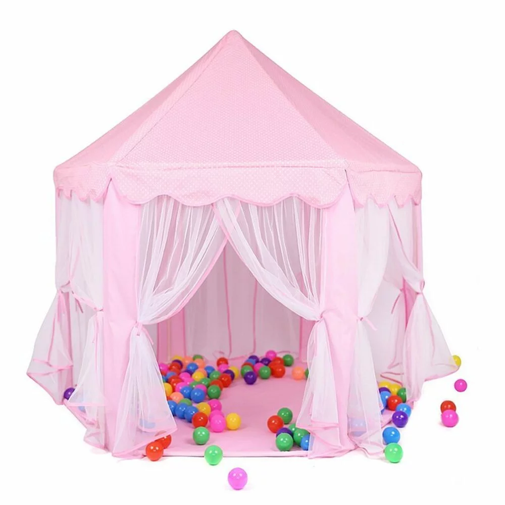 55″ x 53″ Princess Tent Star Lights, Girls Large Pink Playhouse, Kids Castle Play Tent for Children Indoor and Outdoor Games