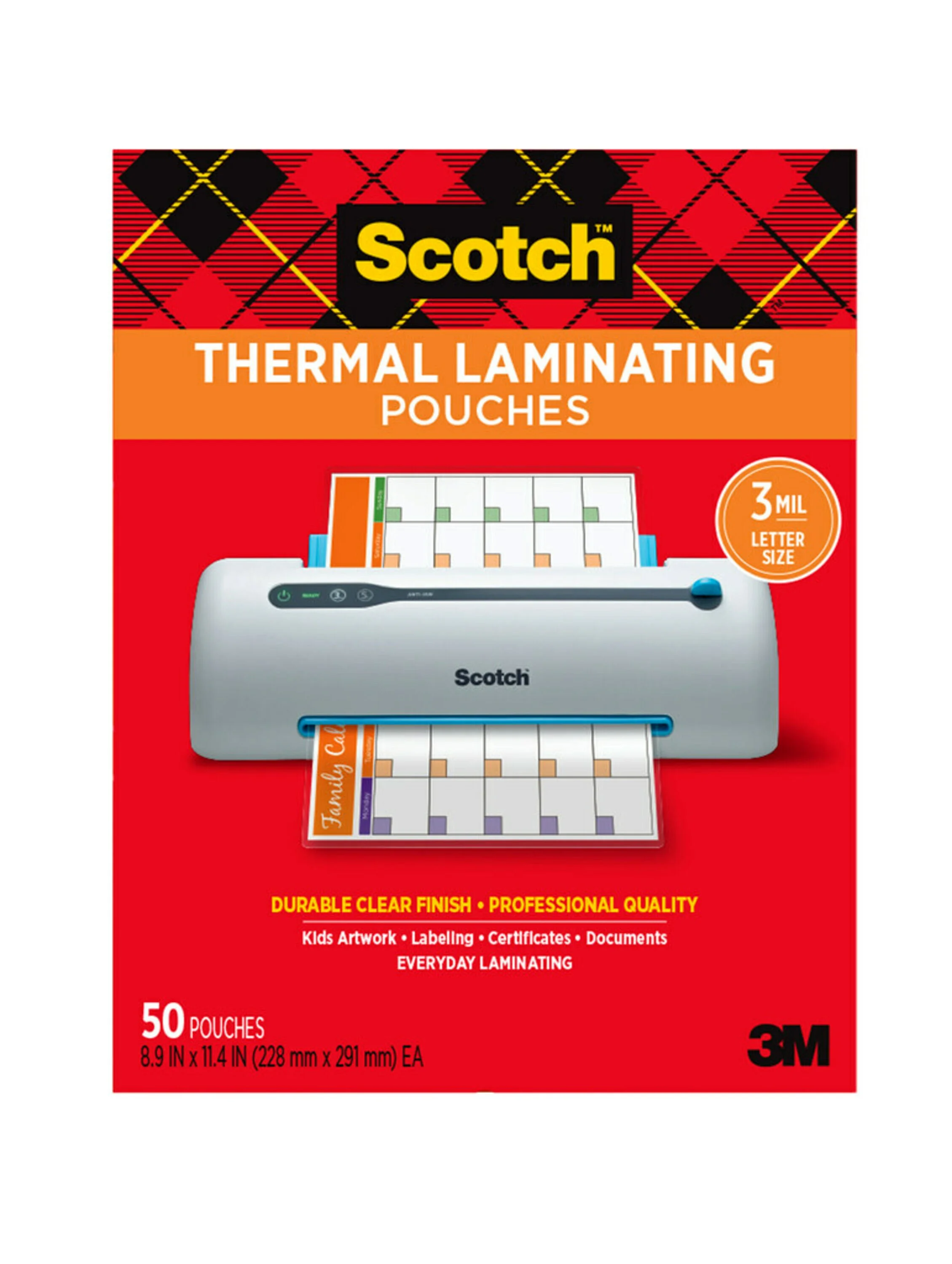 Scotch Thermal Laminating Pouches, Clear, Fits Letter Sized (8.9 in. ?? 11.4 in.) Paper, 50 Pouches