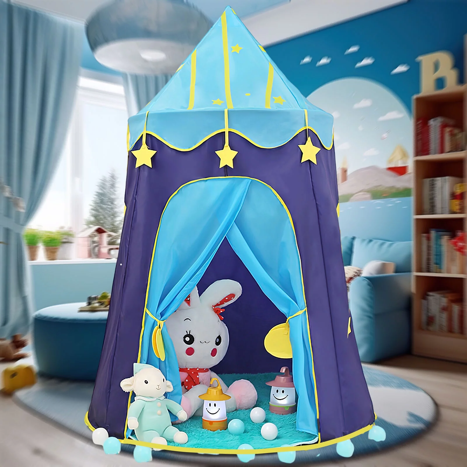 Freecat Blue Kids Play Tent Indoor ,Pop up Tent Princess Playhouse with Carry Bag,Little Girls Boys Toys for 1 2 3 4 5+ Years Old.