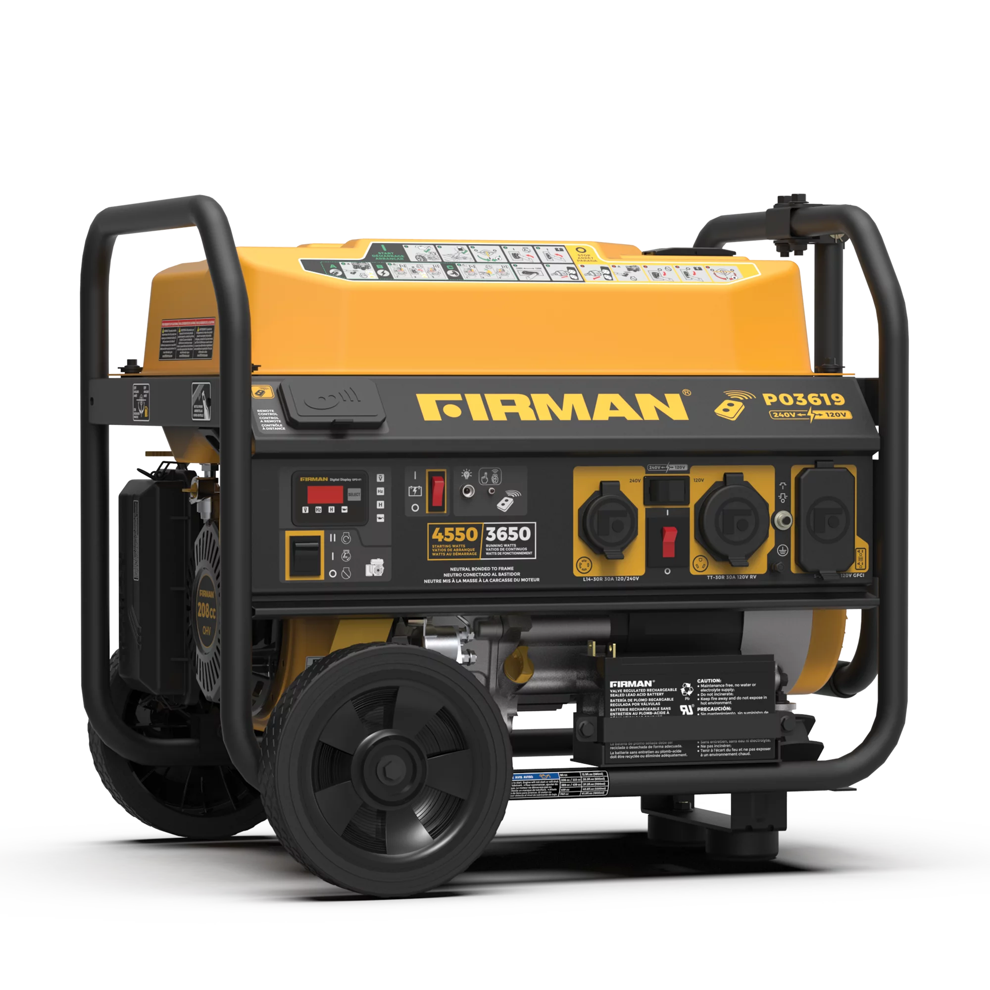 FIRMAN P03619 4550/3650 Watt 30A 120/240V Remote Start Gas Portable Generator cETL Certified With Wheel Kit