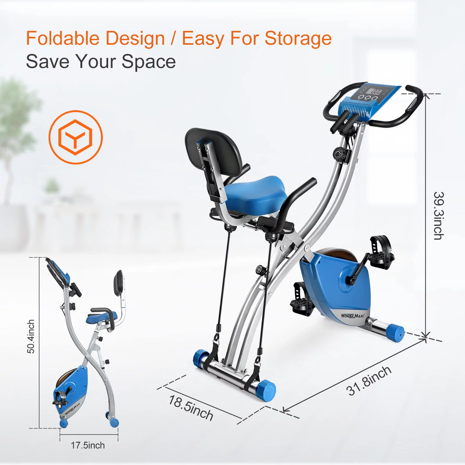 Wonder Maxi Folding Magnetic Exercise Bike Upright Recumbent Indoor Workout Bike (Blue)