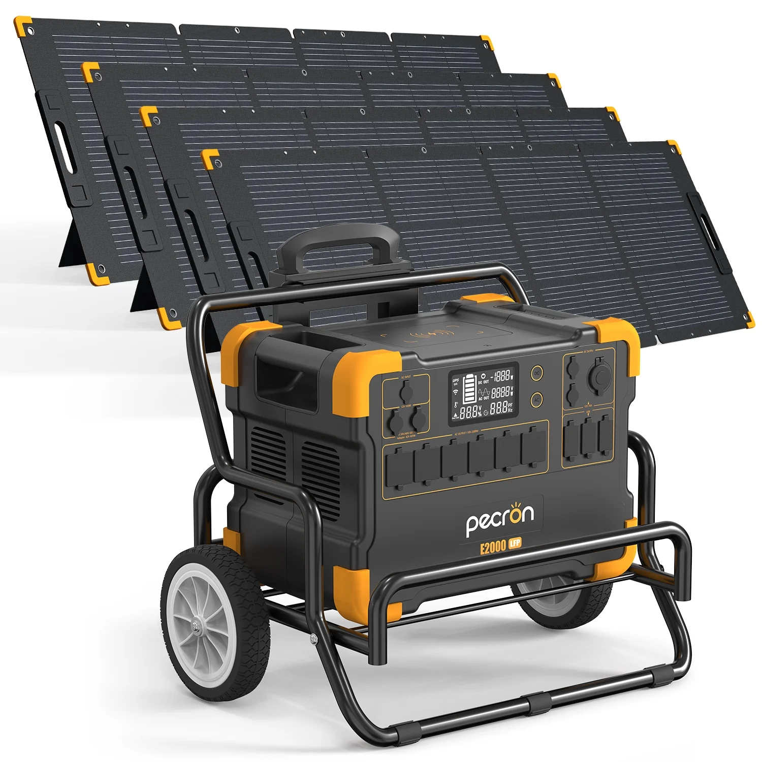 PECRON E2000LFP Portable Power Station 1920Wh/2000W with 4*200w Solar Panels Trolley Kit LiFePO4 for Outdoor Camping Indoor House Emergency