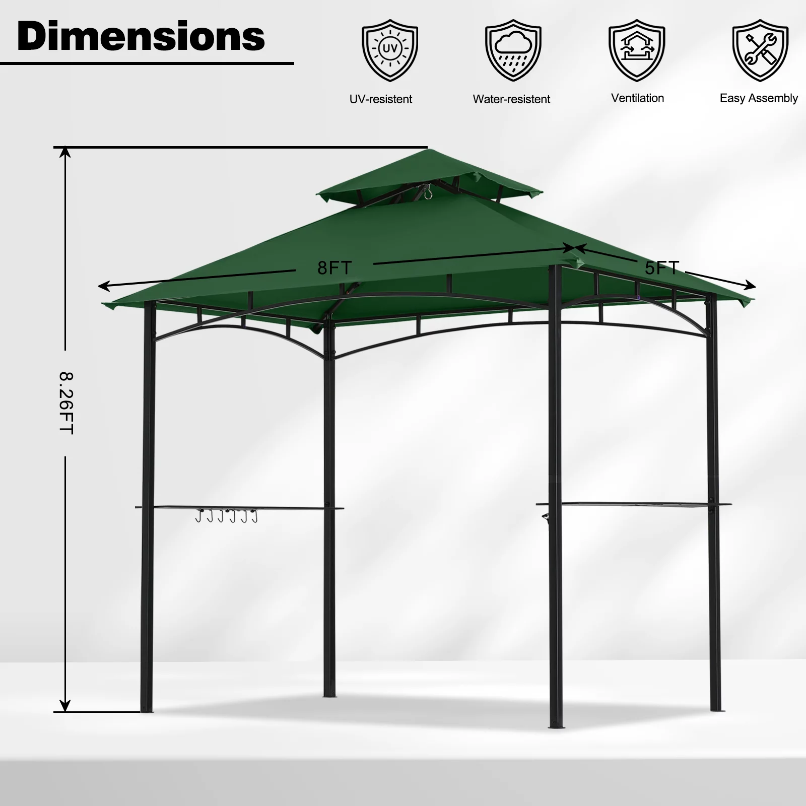 MASTERCANOPY 8′ x 5′ Grill Gazebo Tent Outdoor BBQ 2-Tiered Patio Gazebo Canopy with 2 LED Lights, Brown