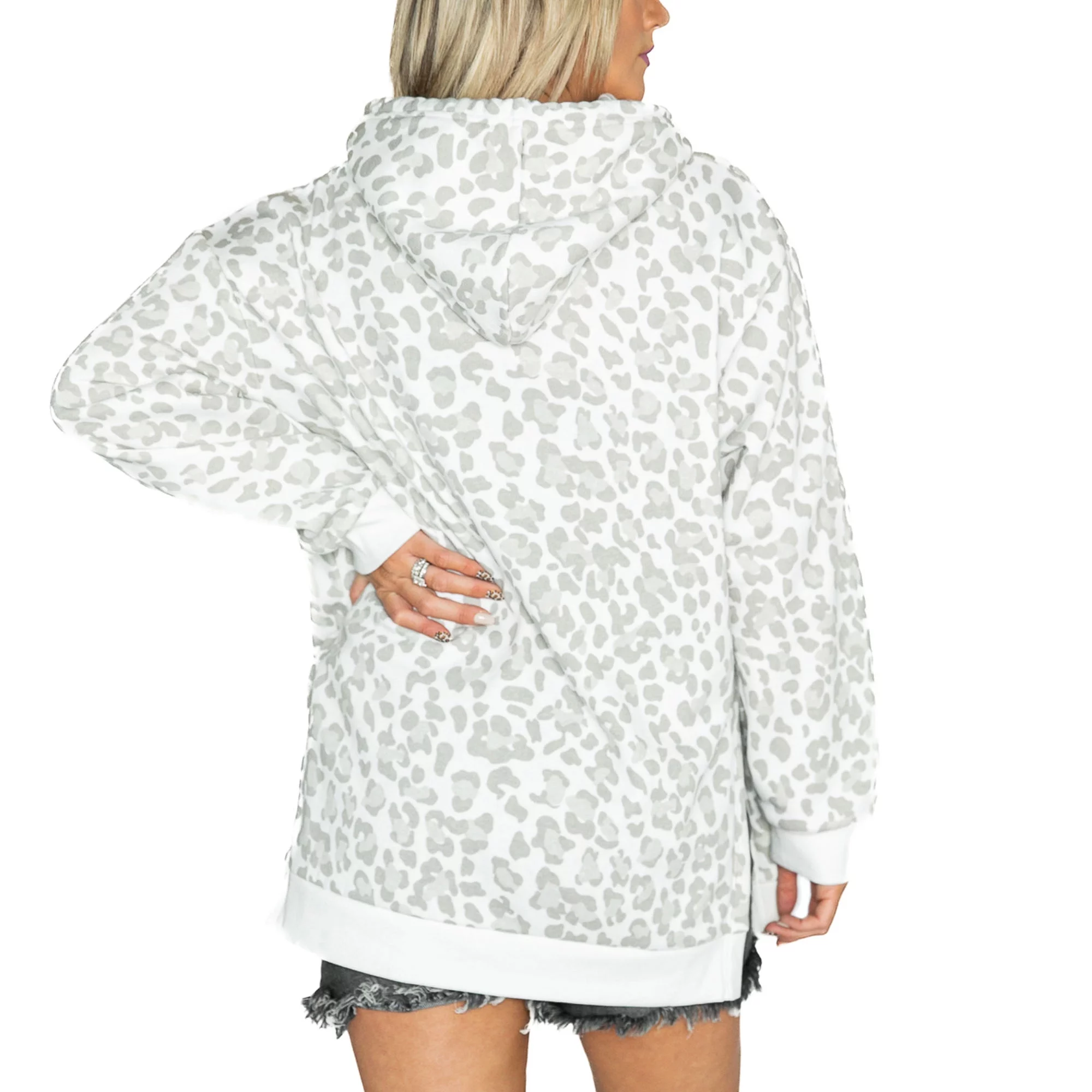 Womens’ Gameday Couture  White Las Vegas Raiders Leopard Side Slit Pullover Hoodie