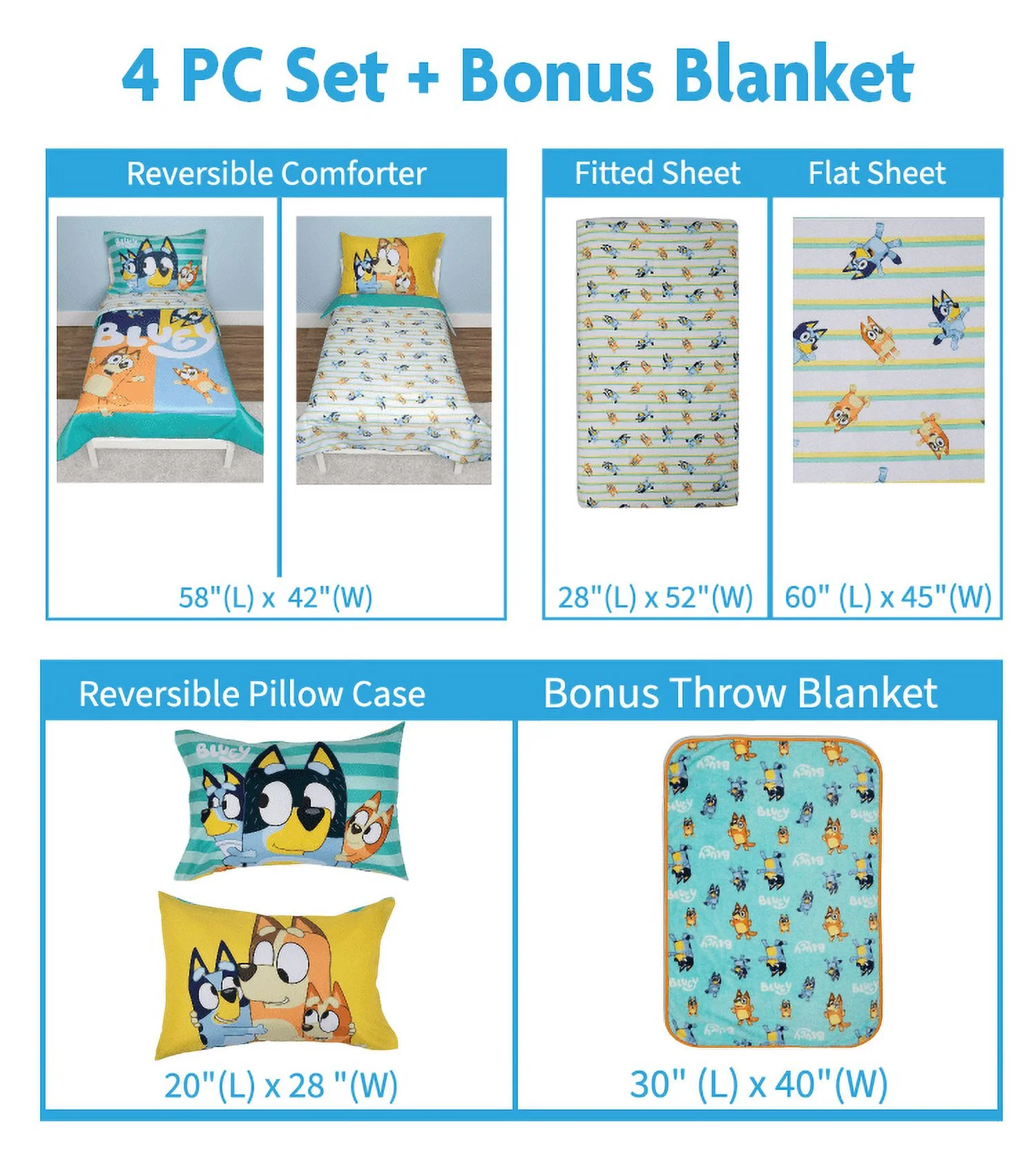 Bluey Toddler 5pc Bedding Set with Blanket – Blue