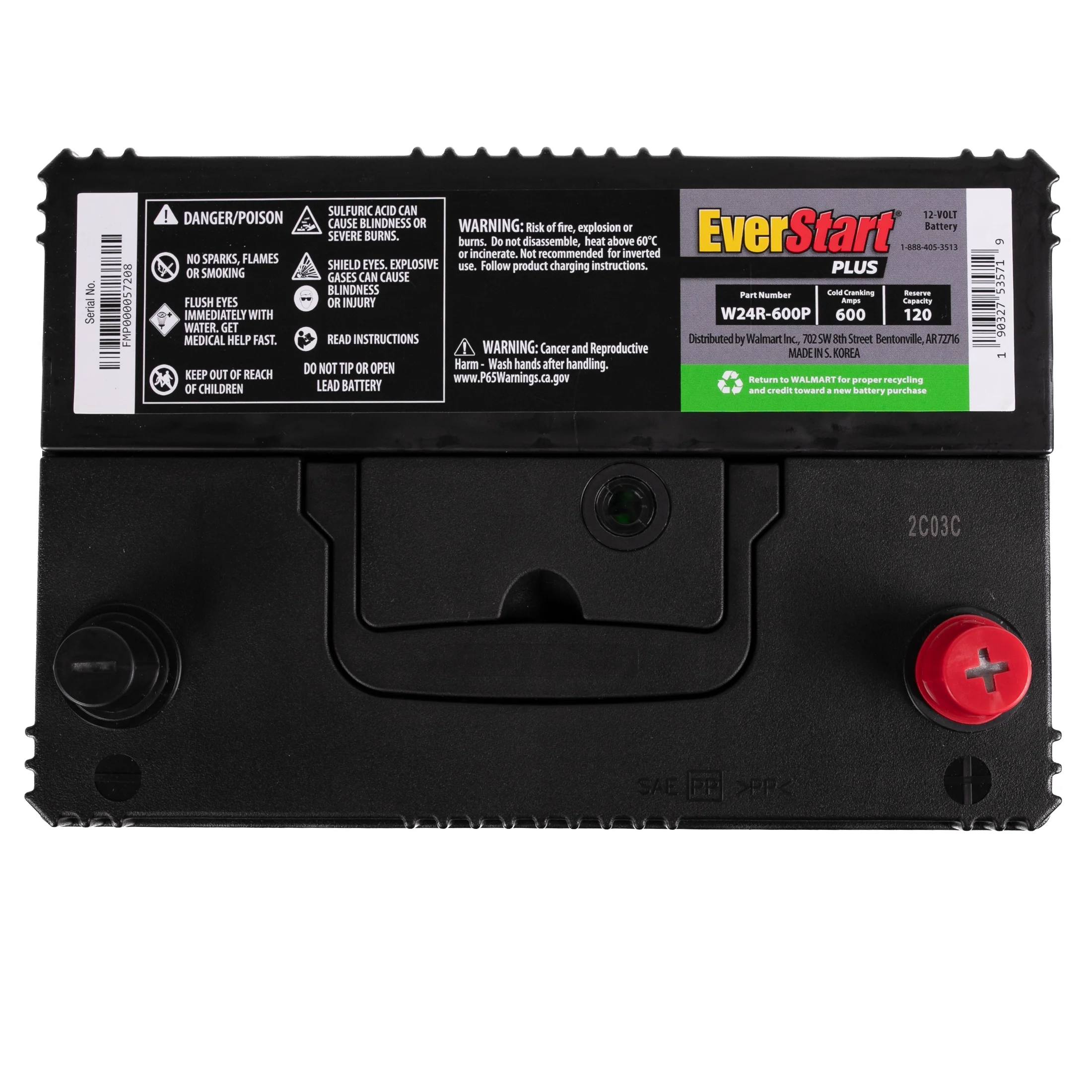 EverStart Plus Lead Acid Automotive Battery Group Size 24F (12 Volt/600 CCA)