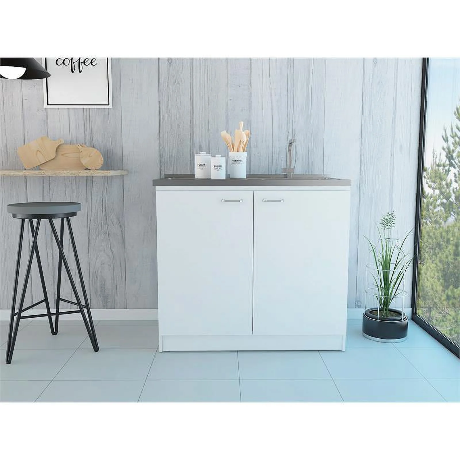 TuHome White Modern Engineered Wood Napoles Utility Sink with Cabinet